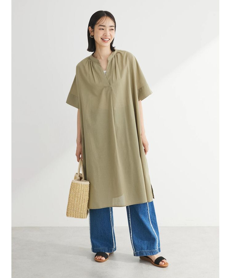 Green Parks「綿麻混スキッパーミニワンピース」|ワンピース|