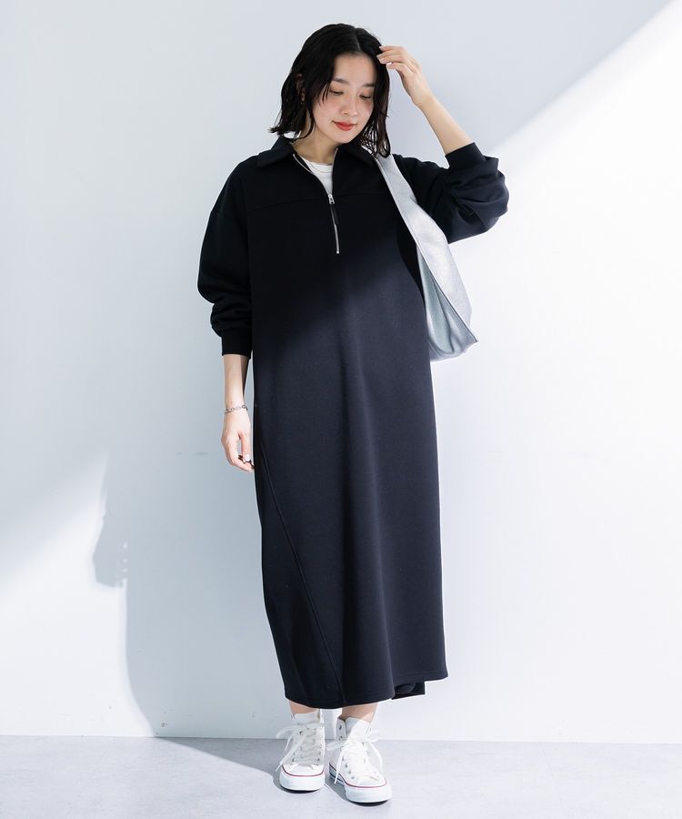 Green Parks「ポロ衿ハーフZIPカットワンピース」|ワンピース|Charcoal Gray