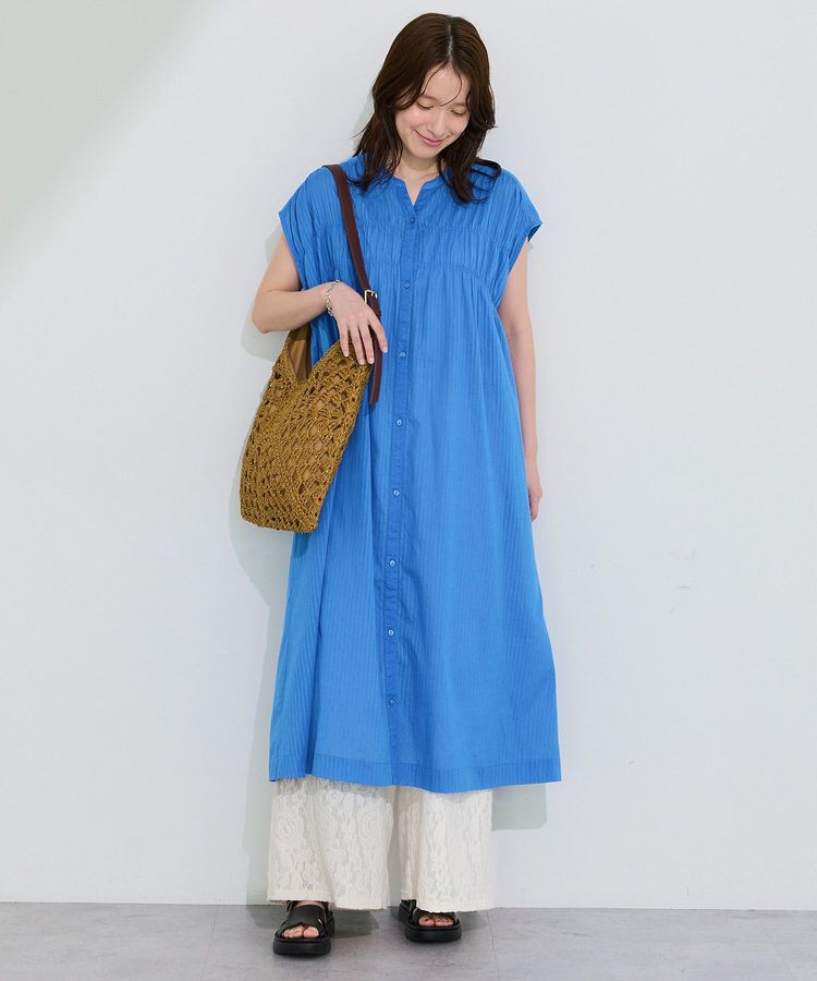 Green Parks「フレンチスリーブシャーリングワンピース」|ワンピース|Blue