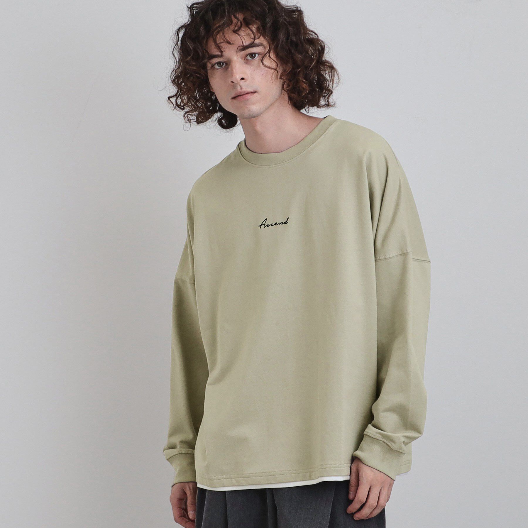 tk.TAKEO KIKUCHI「ドルマンレイヤードスウェット」|Tシャツ・カットソー|グレージュ(050)