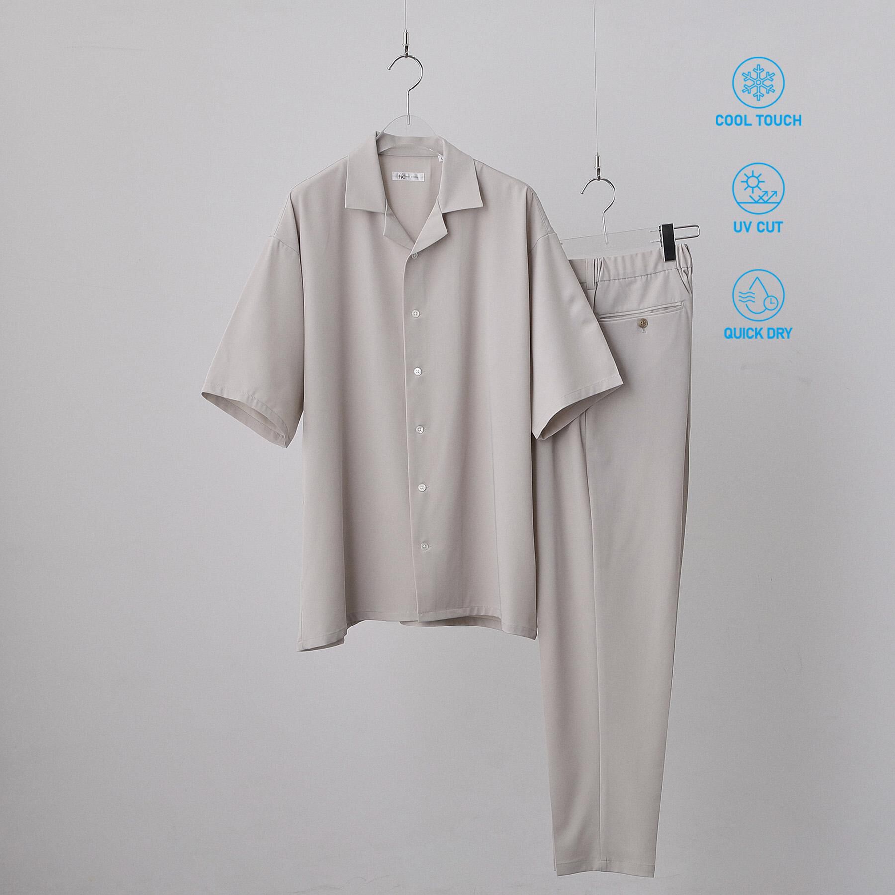tk.TAKEO KIKUCHI「【暑い夏に最適！】ルーズトロミシャツセットアップ/上下2点セット/接触冷感/ストレッチ/洗える/オー」|スーツ|グレージュ(050)