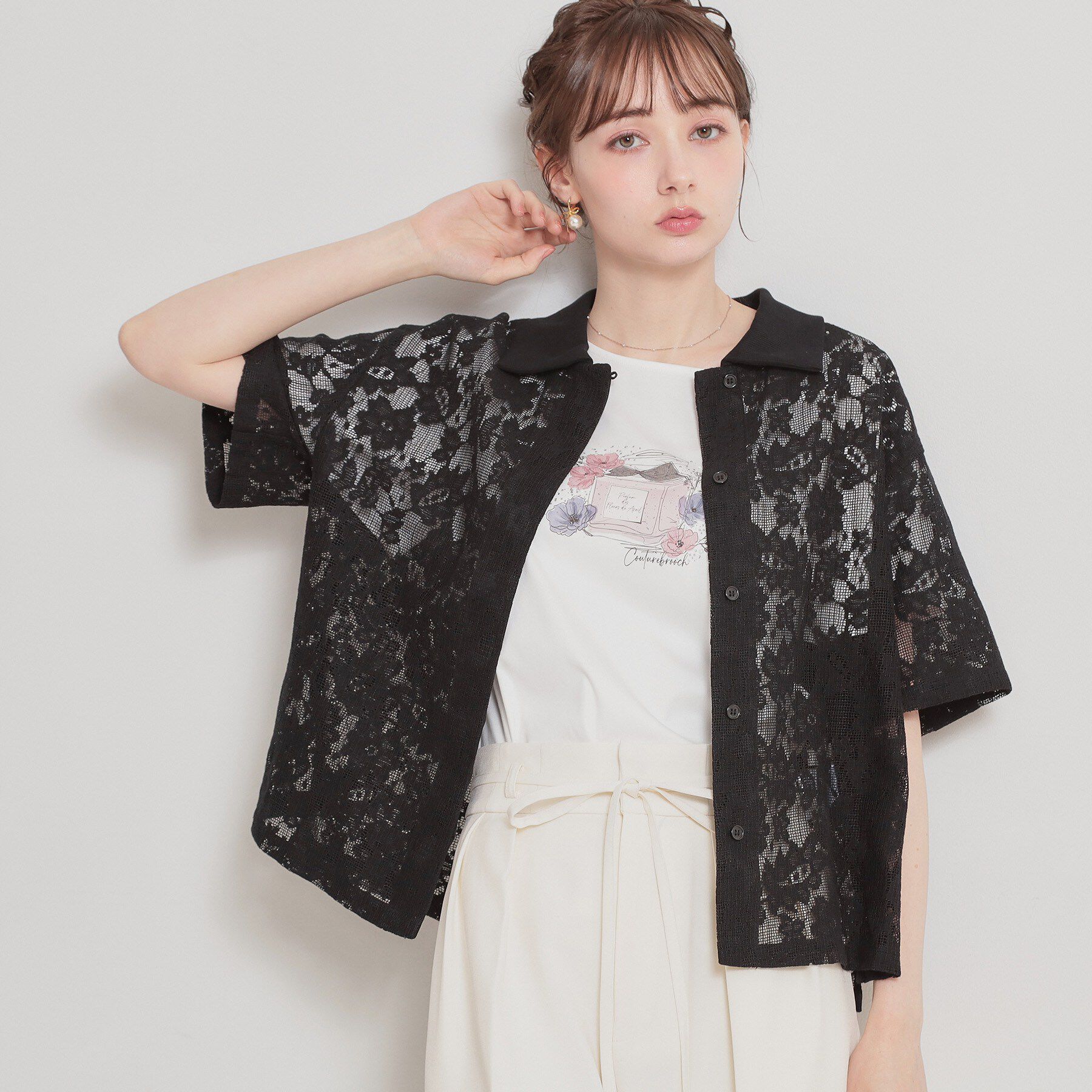 Couture broach「フラワーエンブロイダリーブラウス」|シャツ・ブラウス|ブラック(019)