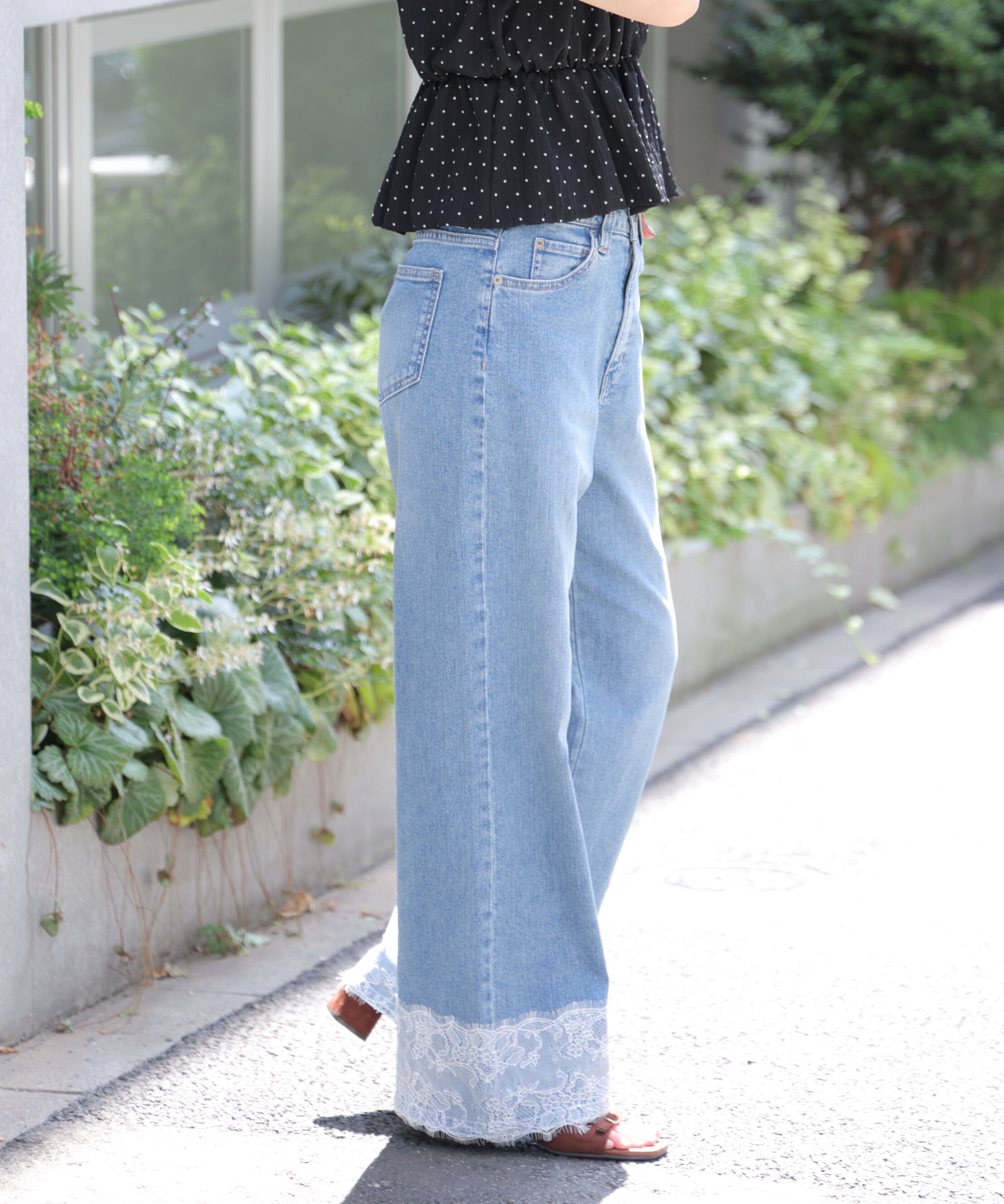  「[低身長サイズ/Sシリーズ]ベーシックワイド裾レースデニムパンツ」|その他|