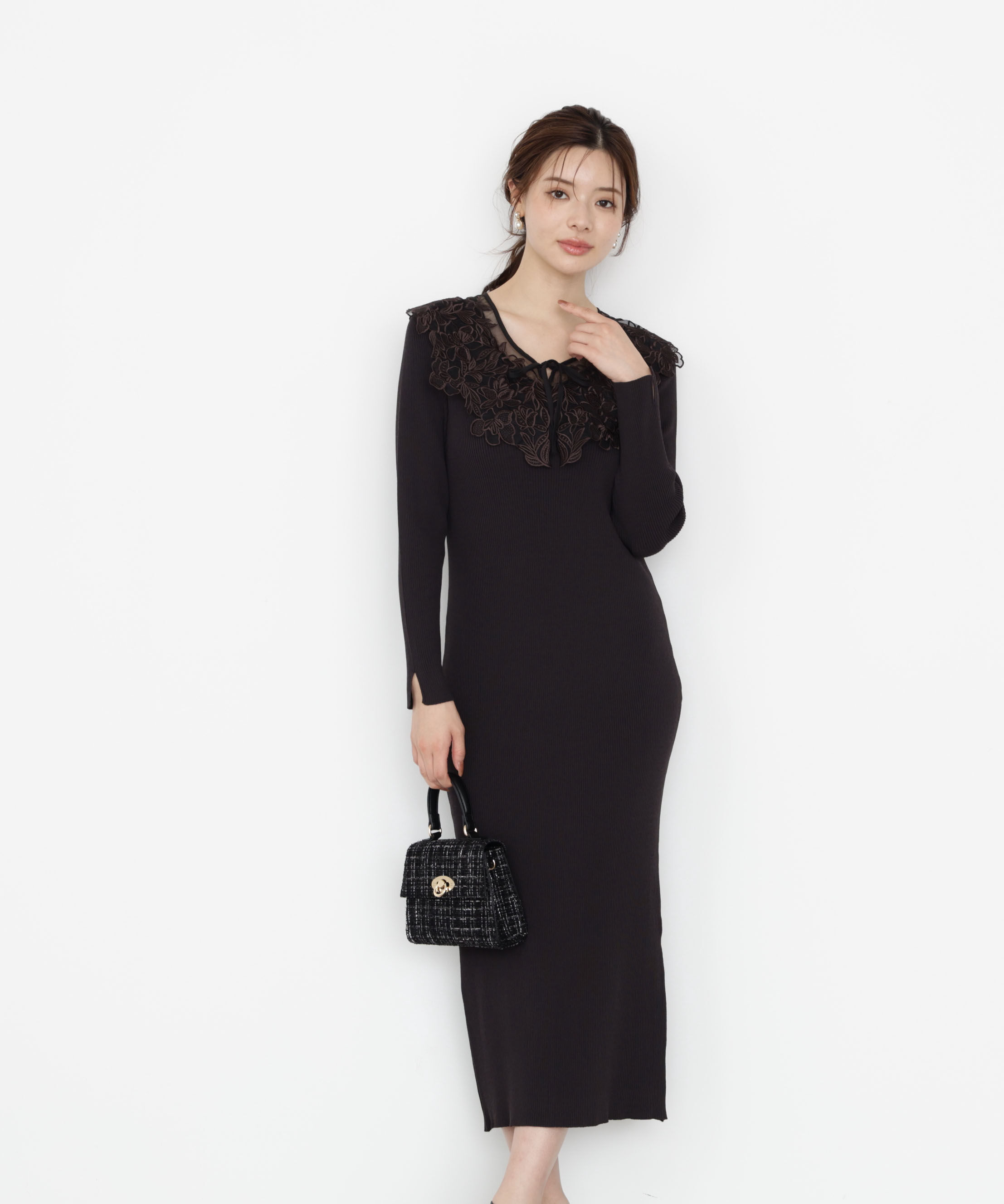 PROPORTION BODY DRESSING「ケープ風レース付きニットワンピース 25AW」|ワンピース|