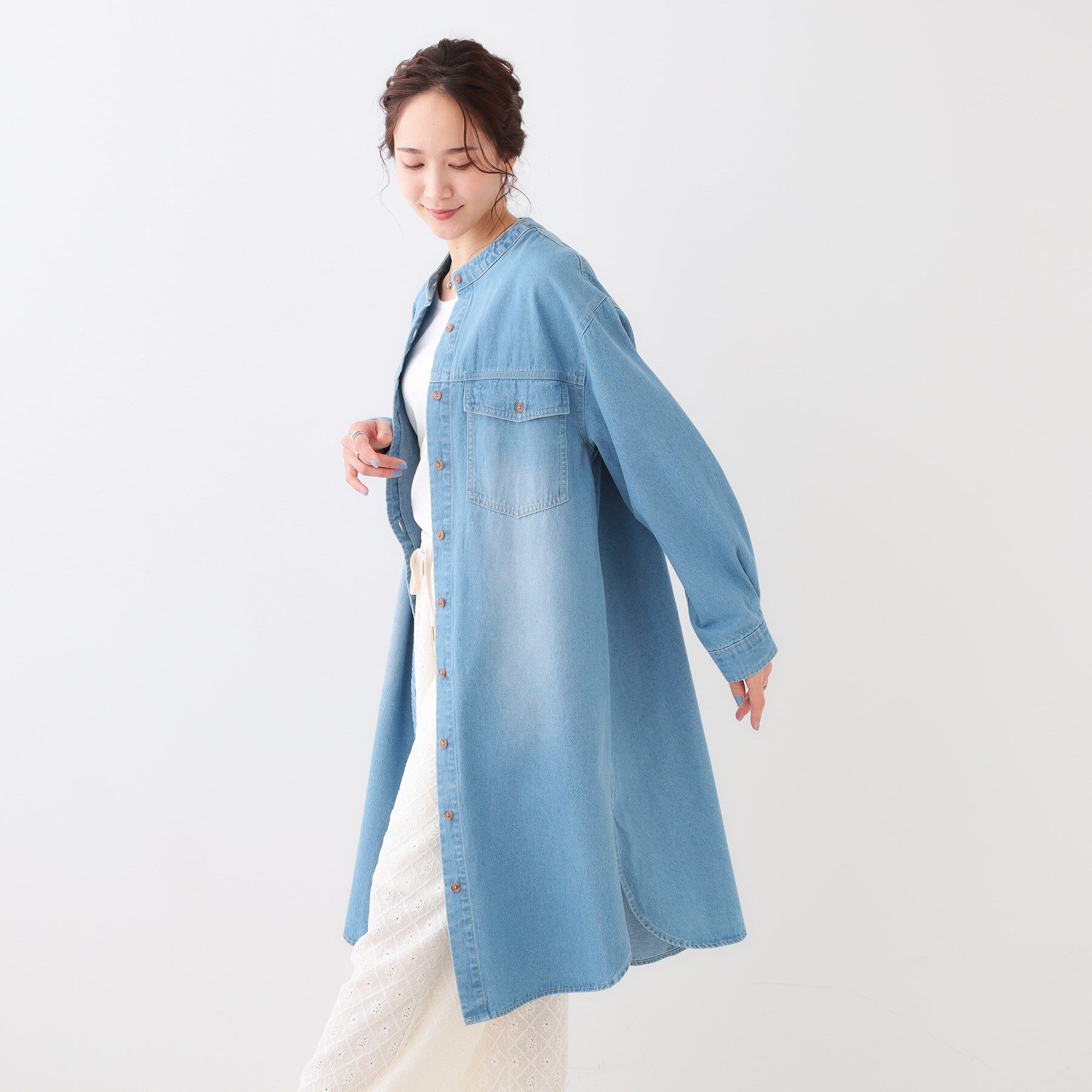 SHOO･LA･RUE「【洗える/体型カバー】デニム シャツワンピース」|ワンピース|