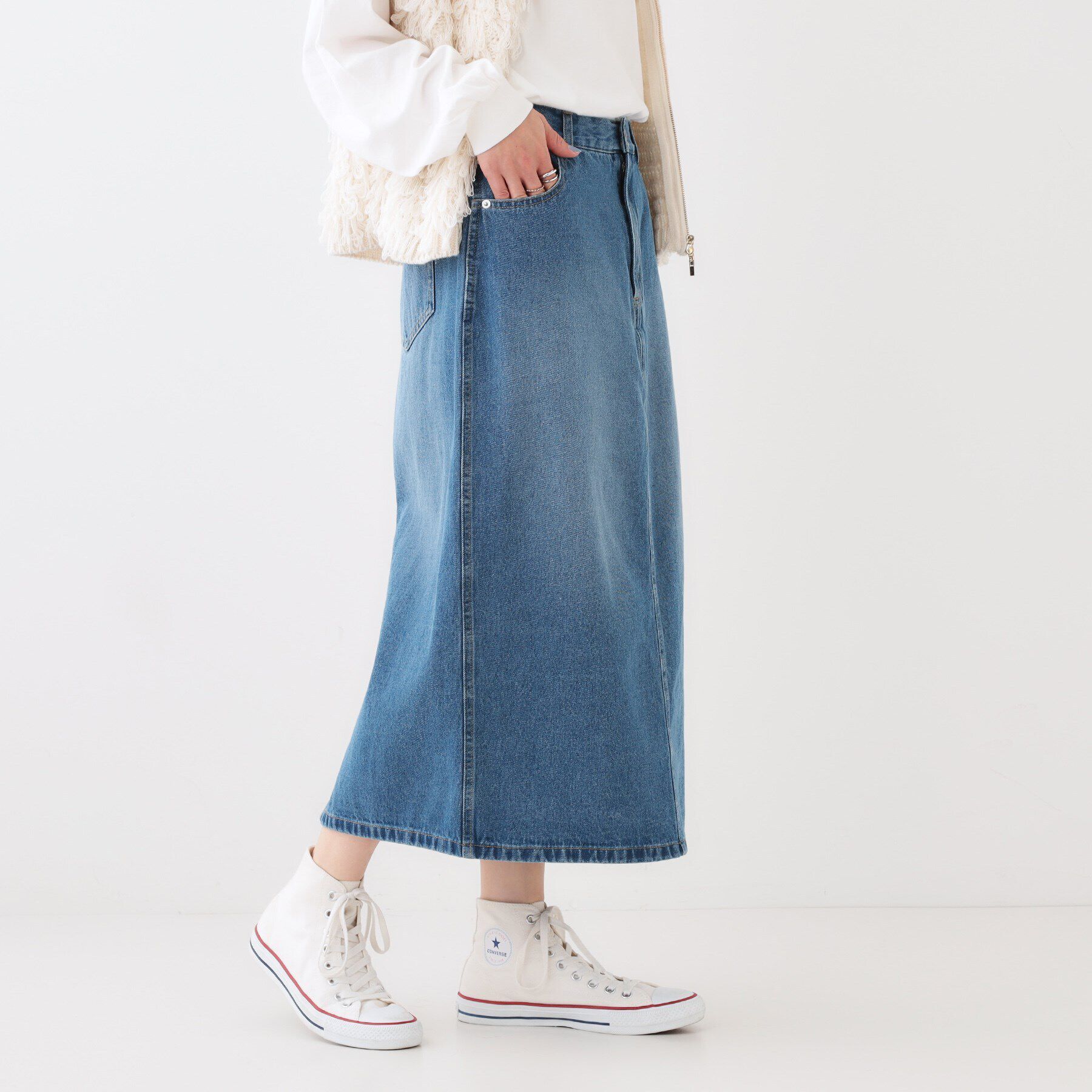 SHOO･LA･RUE「【S-LL/洗える】年中穿ける デニム ナロースカート」|スカート|