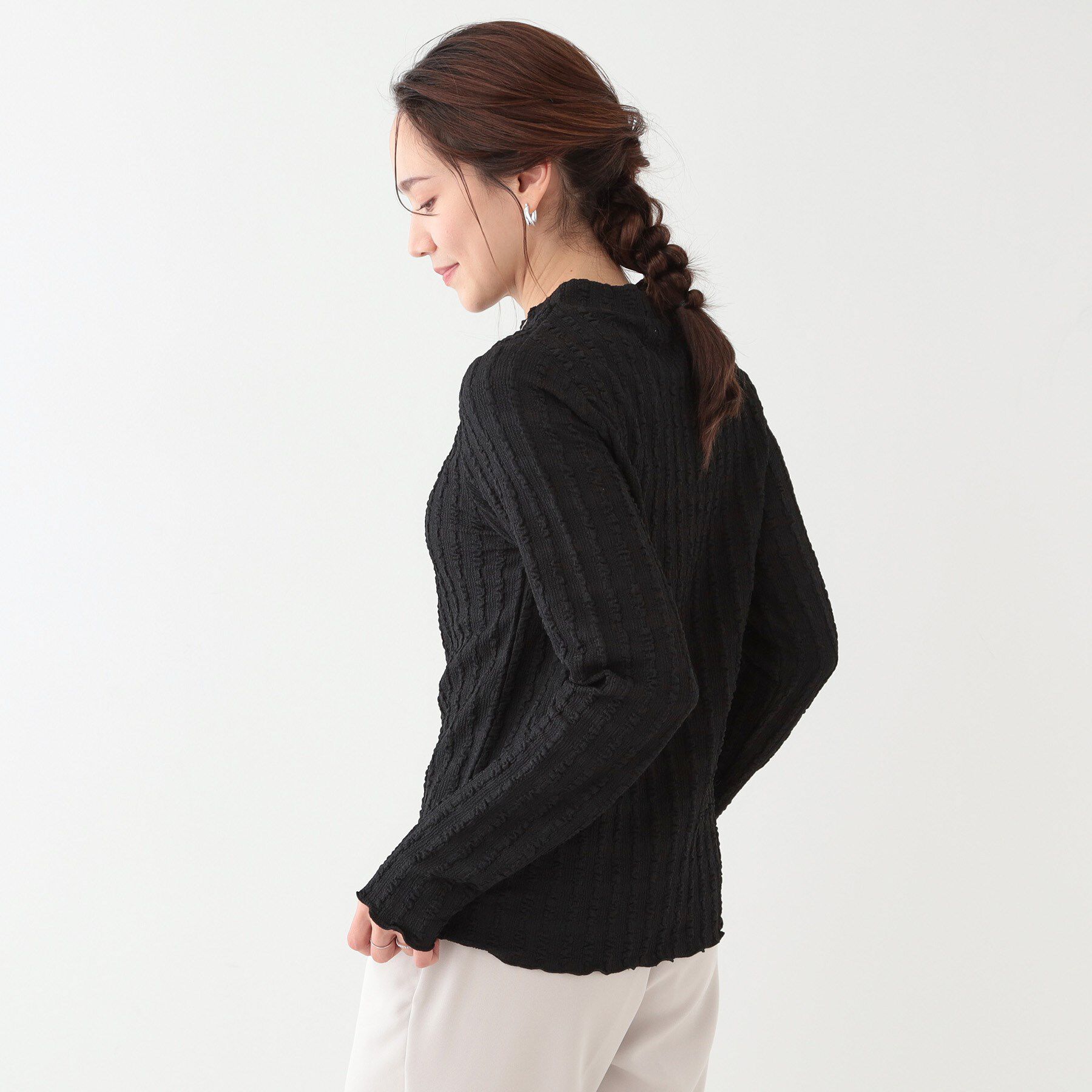 SHOO･LA･RUE「【S-LL】一枚でもインナーでも ふくれジャカード プチハイネックトップス」|Tシャツ・カットソー|