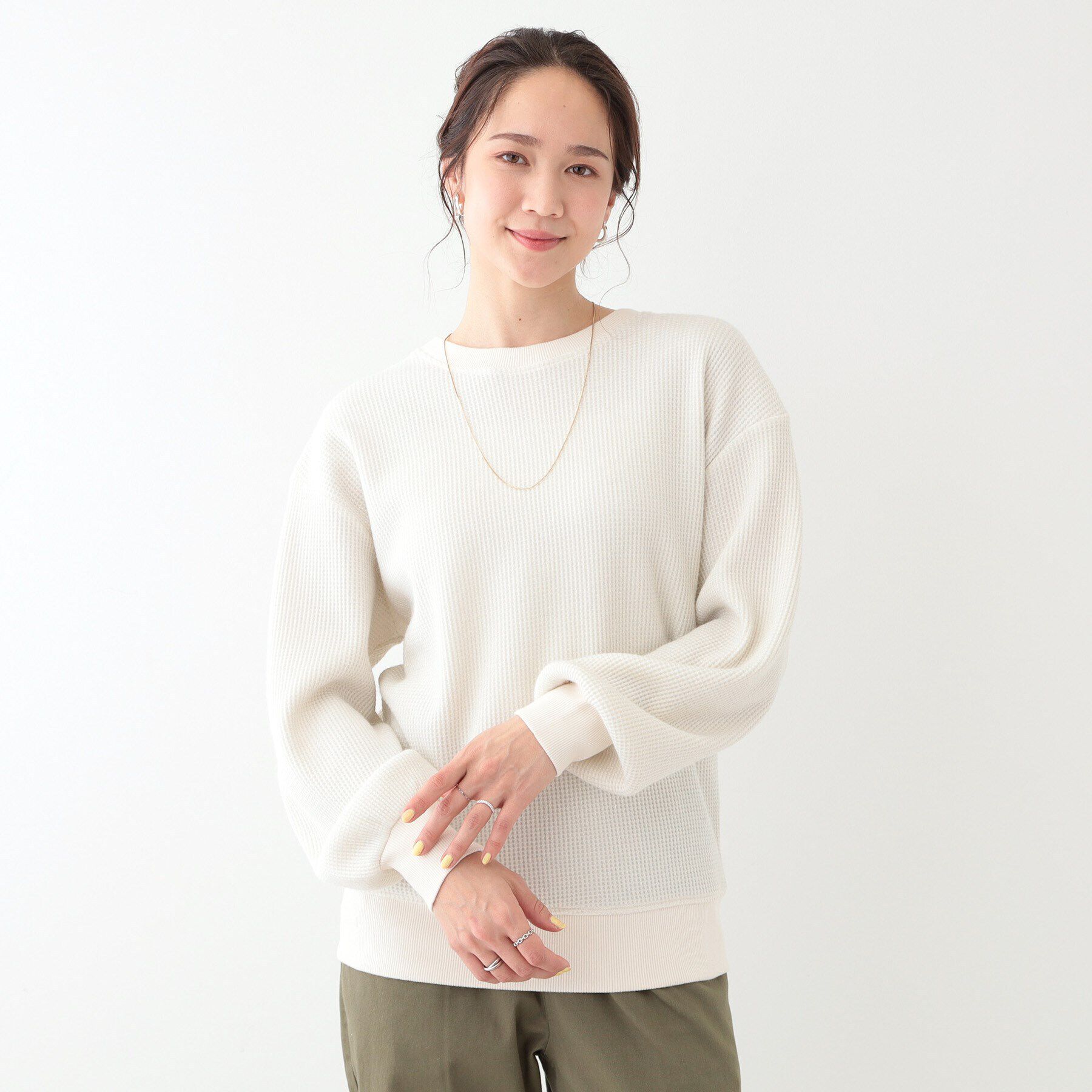 SHOO･LA･RUE「【洗える/S-LL/前後2WAY】きらっと光るラメが目を惹く ワッフルトップス」|Tシャツ・カットソー|
