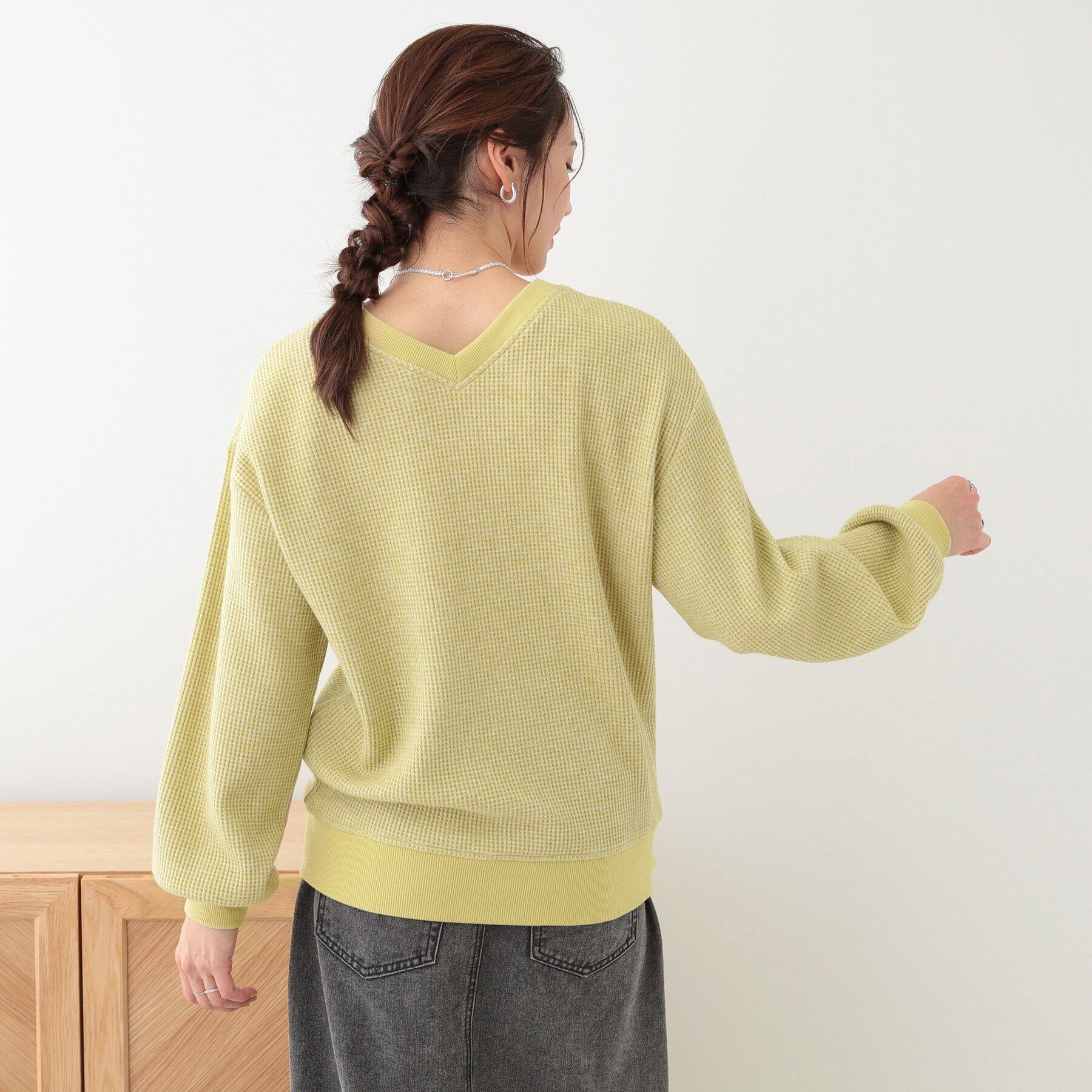 SHOO･LA･RUE「【洗える/S-LL/前後2WAY】きらっと光るラメが目を惹く ワッフルトップス」|Tシャツ・カットソー|