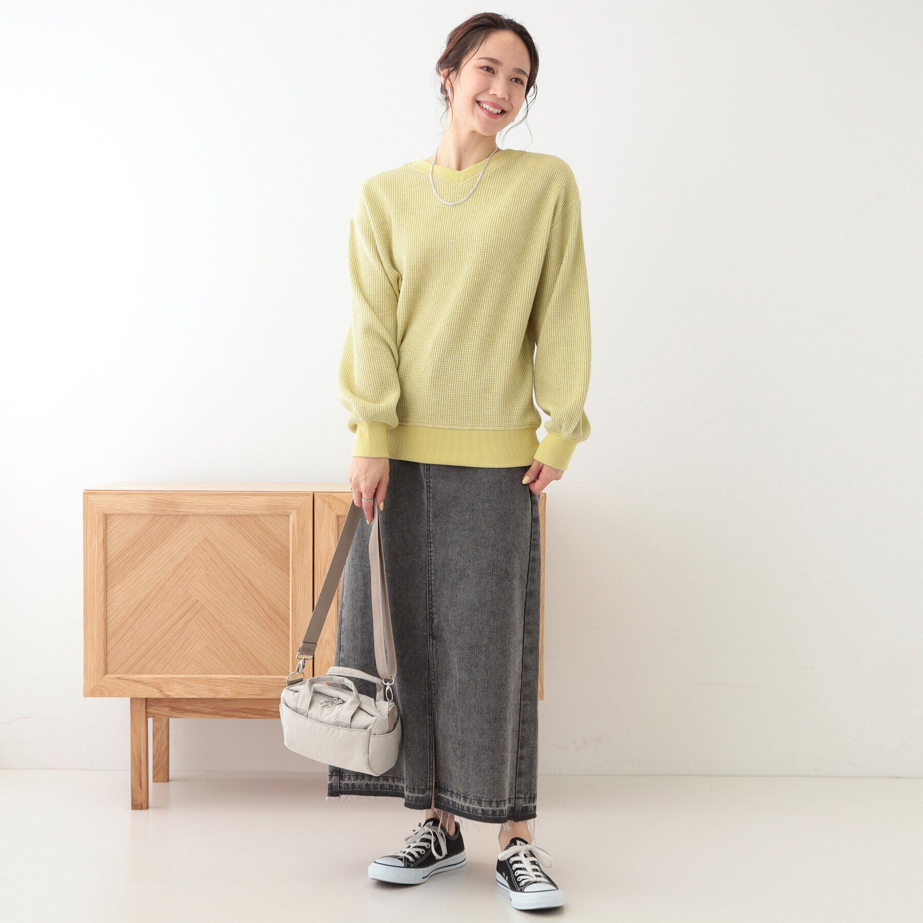 SHOO･LA･RUE「【洗える/S-LL/前後2WAY】きらっと光るラメが目を惹く ワッフルトップス」|Tシャツ・カットソー|
