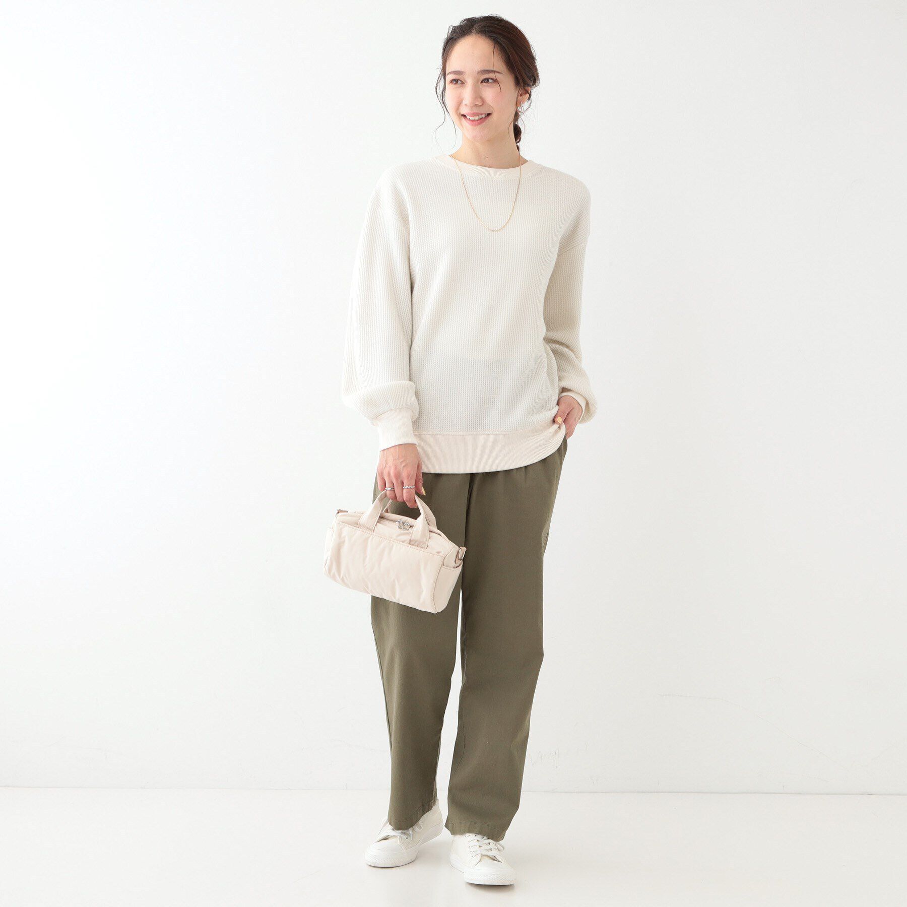 SHOO･LA･RUE「【洗える/S-LL/前後2WAY】きらっと光るラメが目を惹く ワッフルトップス」|Tシャツ・カットソー|