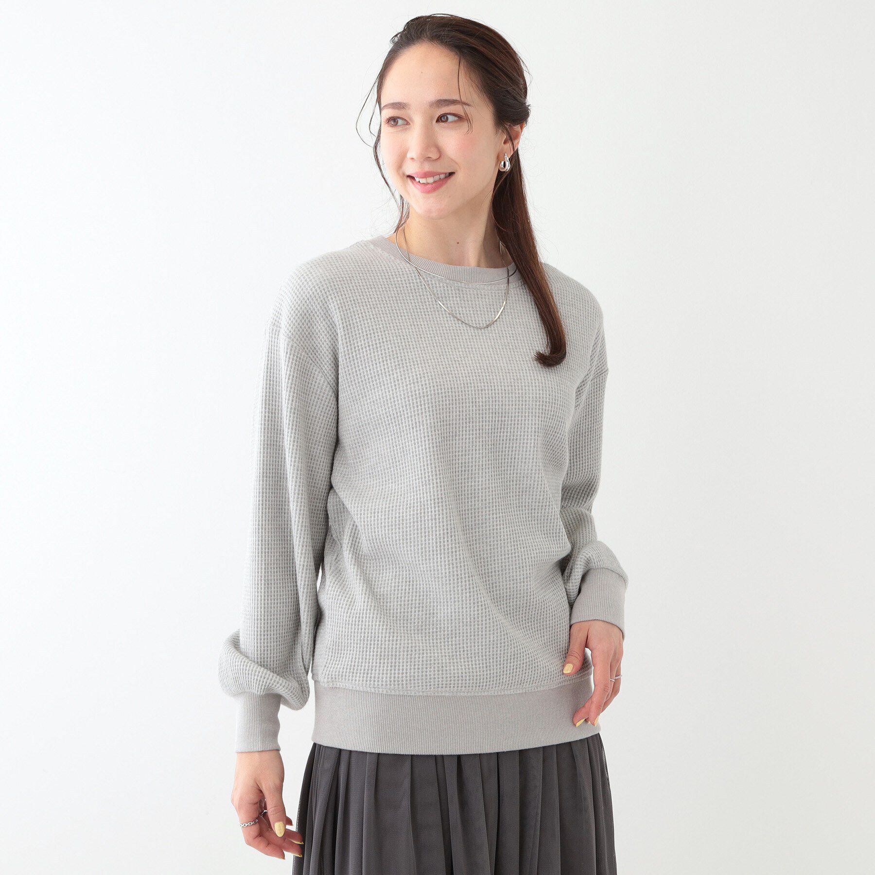 SHOO･LA･RUE「【洗える/S-LL/前後2WAY】きらっと光るラメが目を惹く ワッフルトップス」|Tシャツ・カットソー|