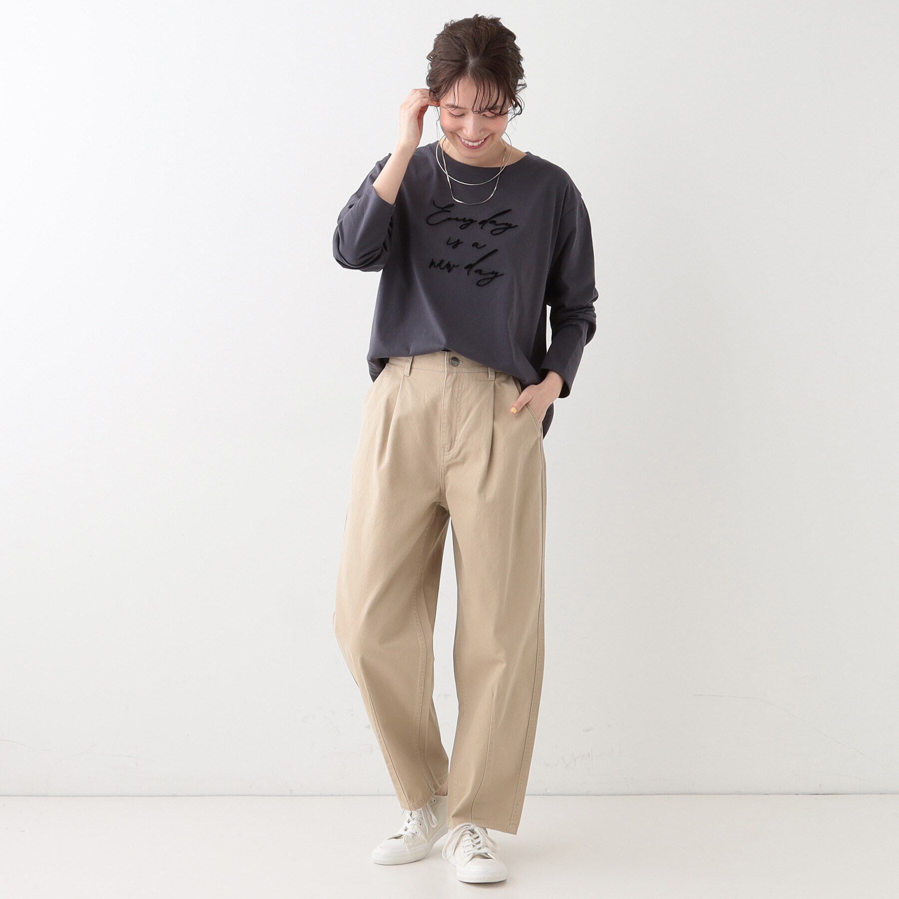 SHOO･LA･RUE「【洗える/S-LL】脚のラインを拾いにくい 綿ツイルカーブパンツ」|その他|