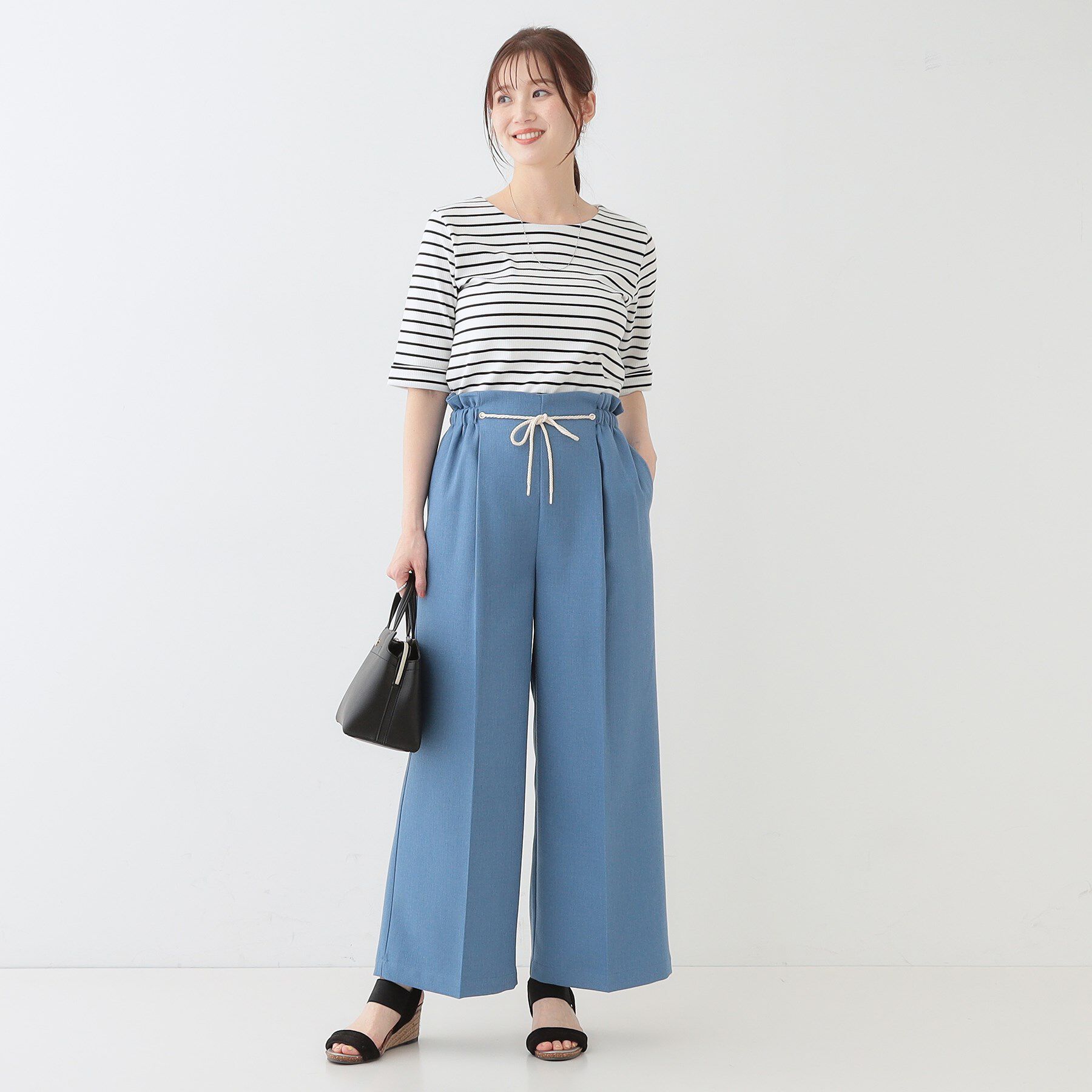 SHOO･LA･RUE「【S-LL】きれいにスタイルアップ ロープ紐使いワイドパンツ」|その他|
