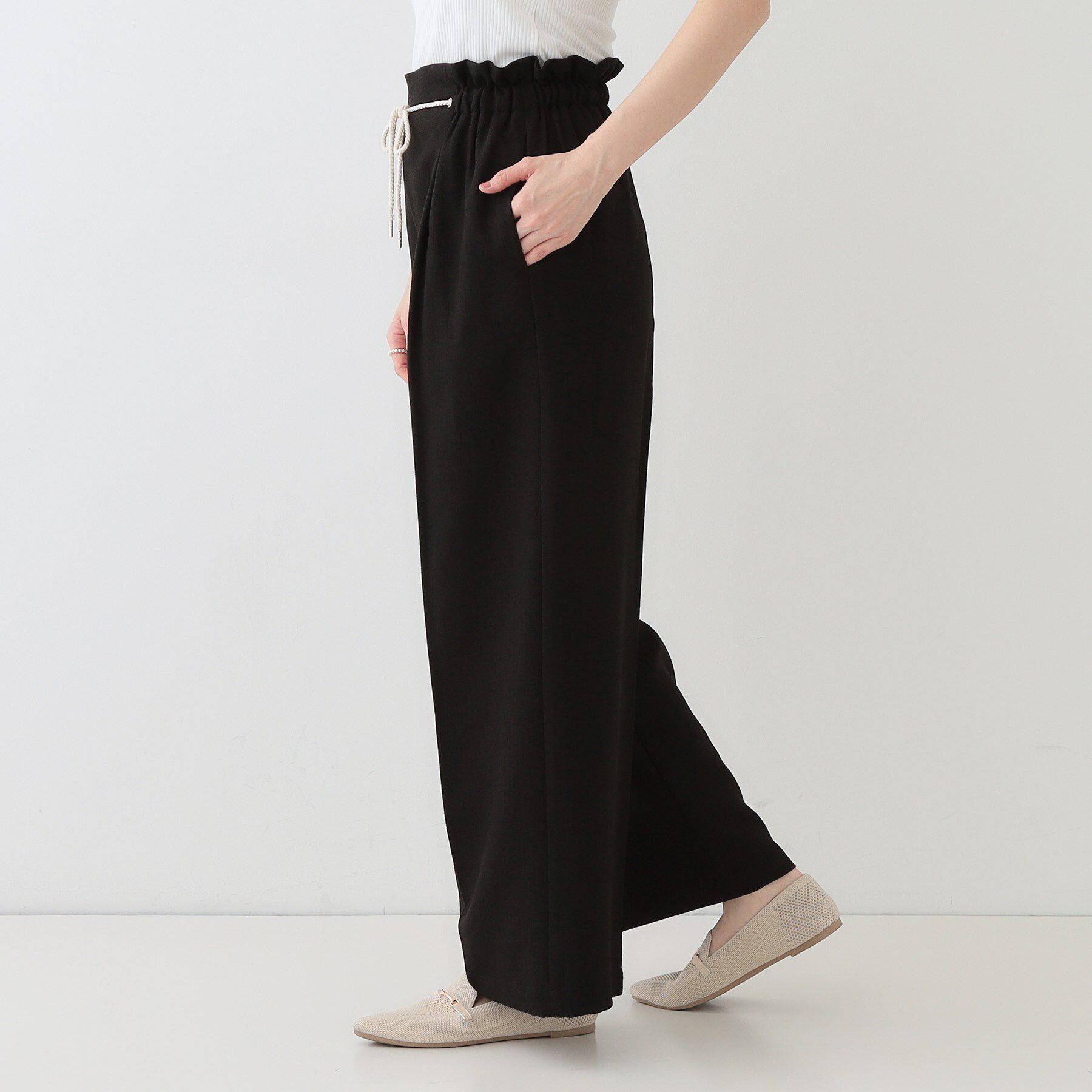 SHOO･LA･RUE「【S-LL】きれいにスタイルアップ ロープ紐使いワイドパンツ」|その他|