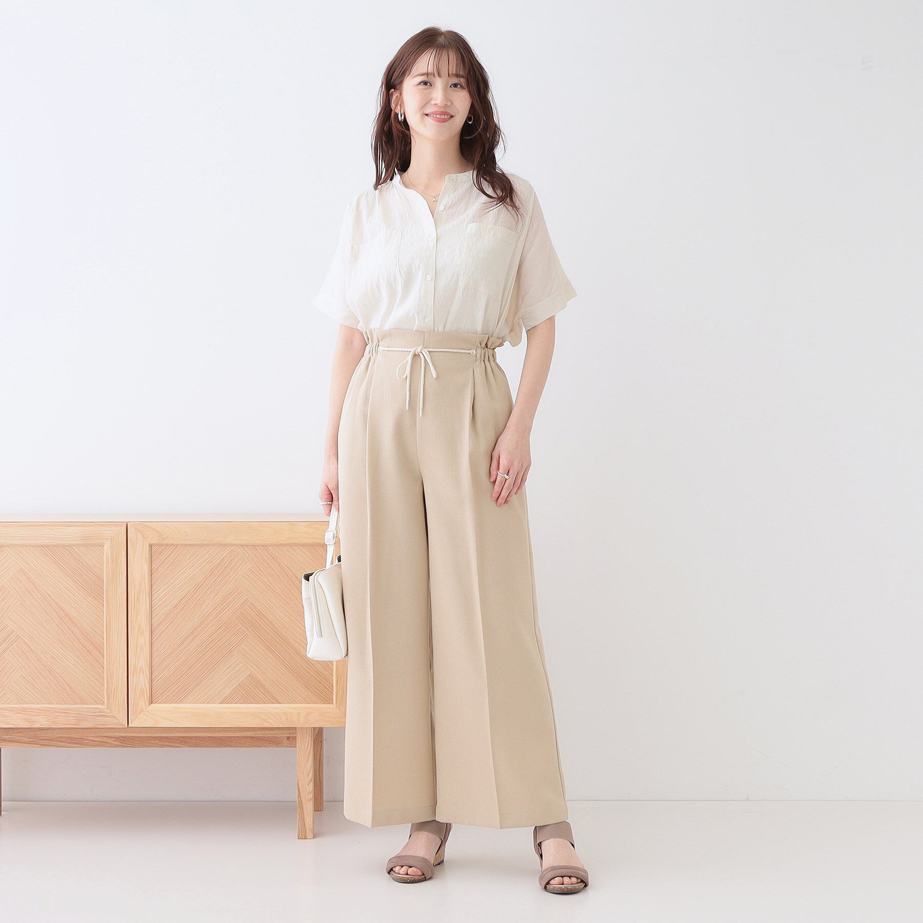 SHOO･LA･RUE「【S-LL】きれいにスタイルアップ ロープ紐使いワイドパンツ」|その他|