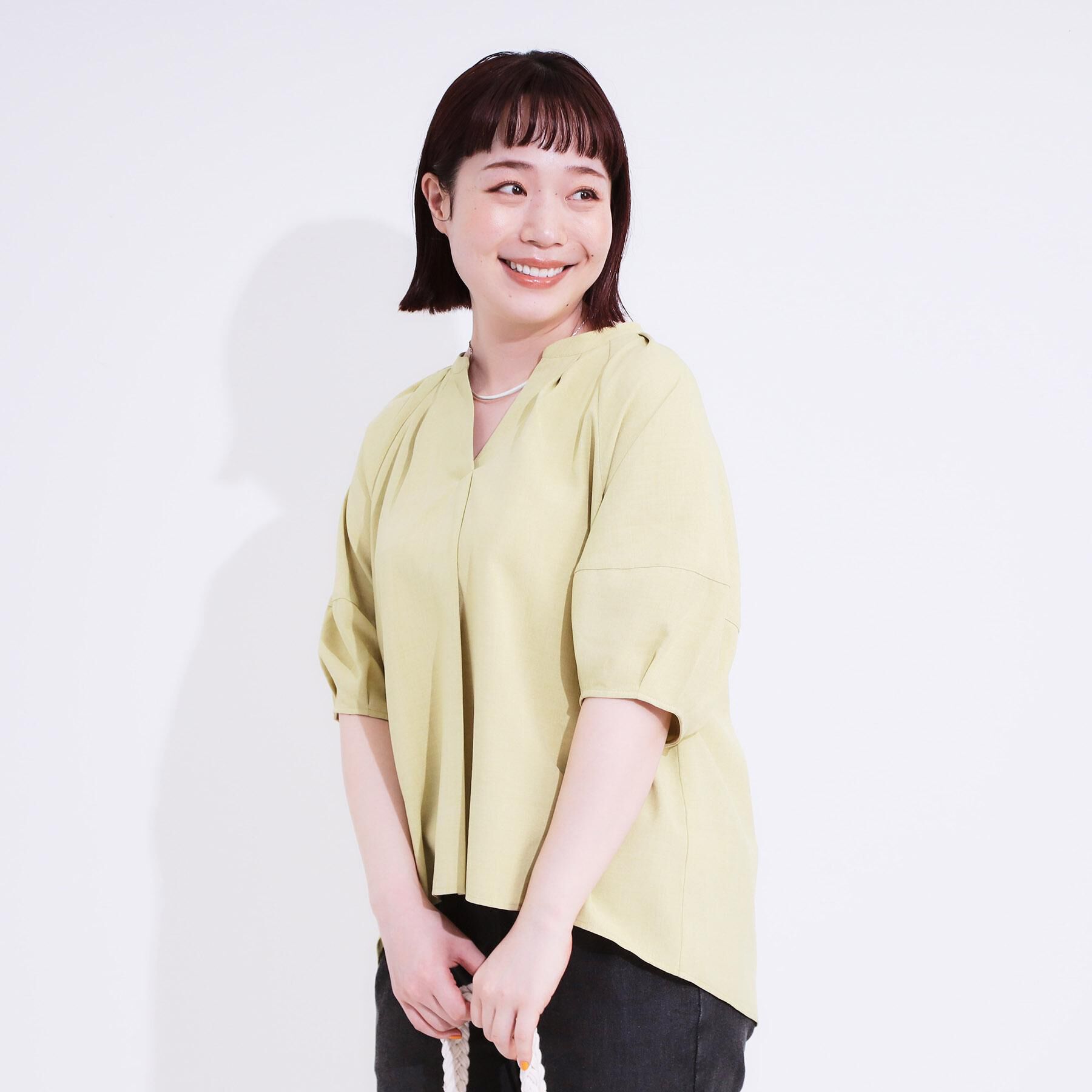 SHOO･LA･RUE「【洗える/S-LL】洗濯後しわになりにくい 5分袖スキッパーブラウス」|シャツ・ブラウス|
