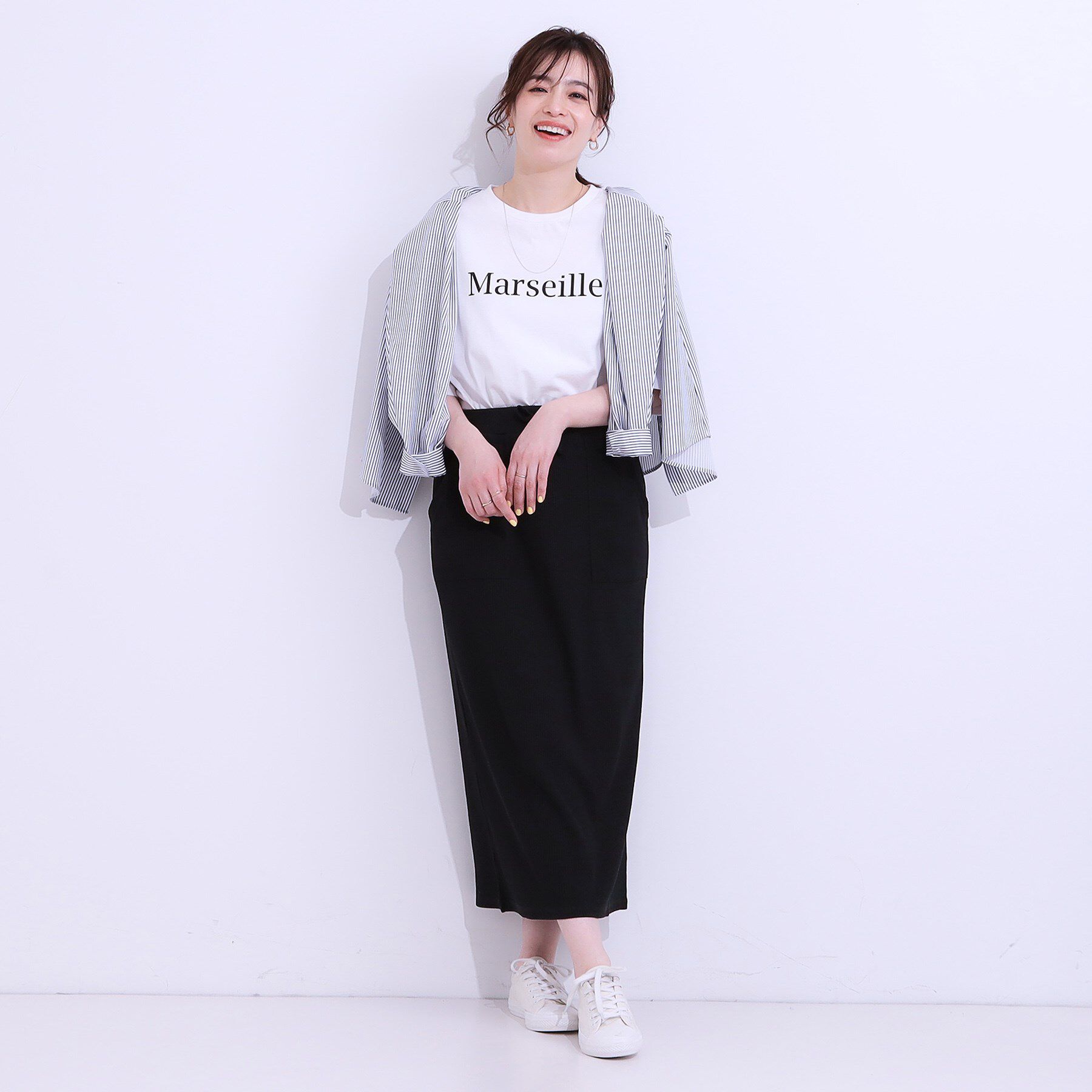 SHOO･LA･RUE「【S-LL】ウエストゴムで楽ちん カットリブナロースカート」|スカート|