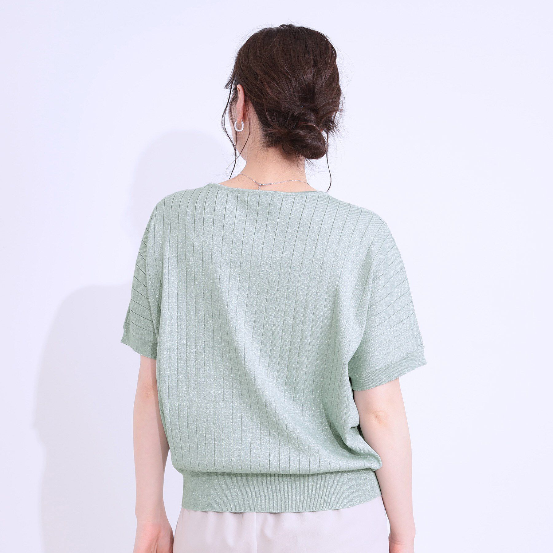 SHOO･LA･RUE「【二の腕カバー】さりげないラメが上品見え リブドルマンニット」|ニット・セーター|