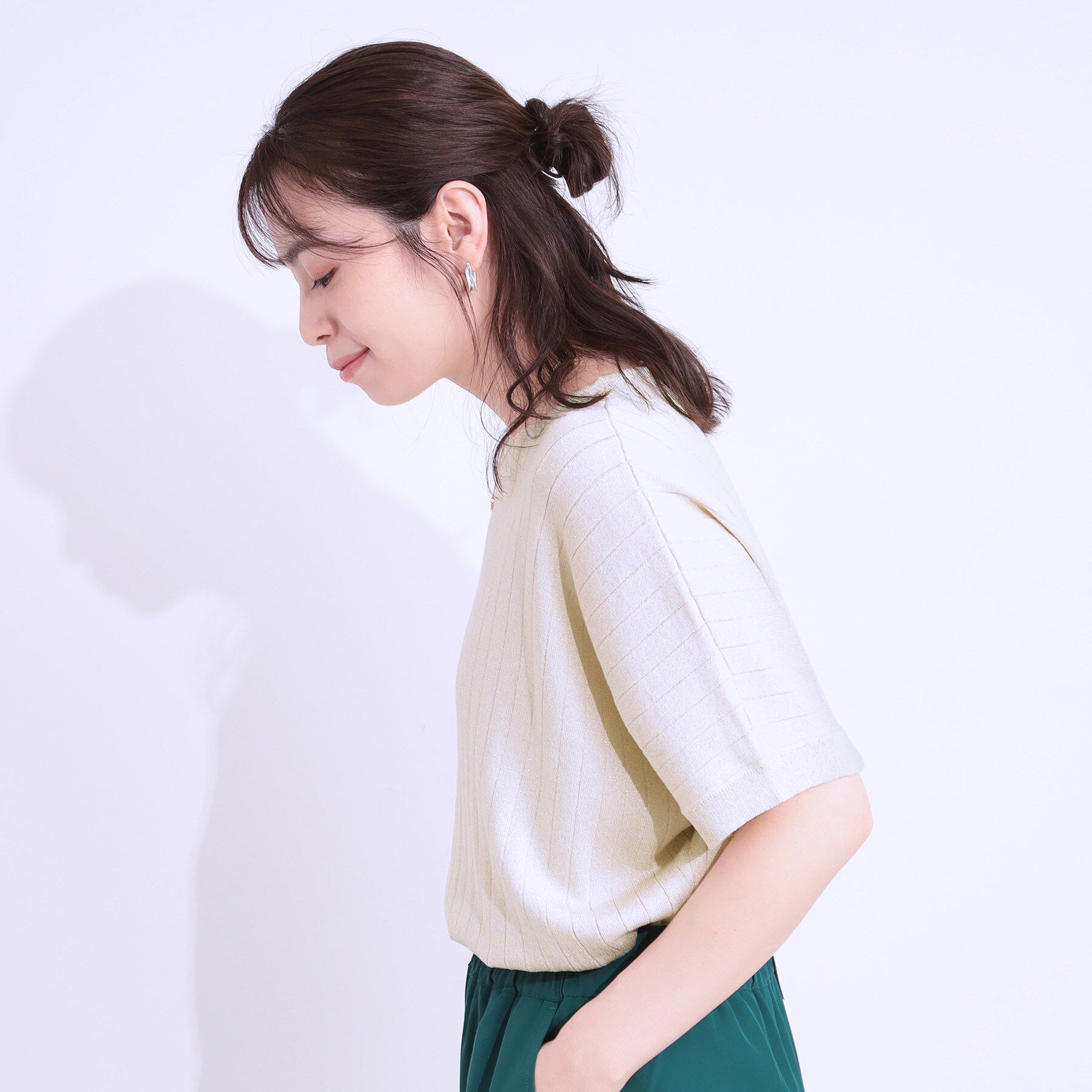 SHOO･LA･RUE「【二の腕カバー】さりげないラメが上品見え リブドルマンニット」|ニット・セーター|