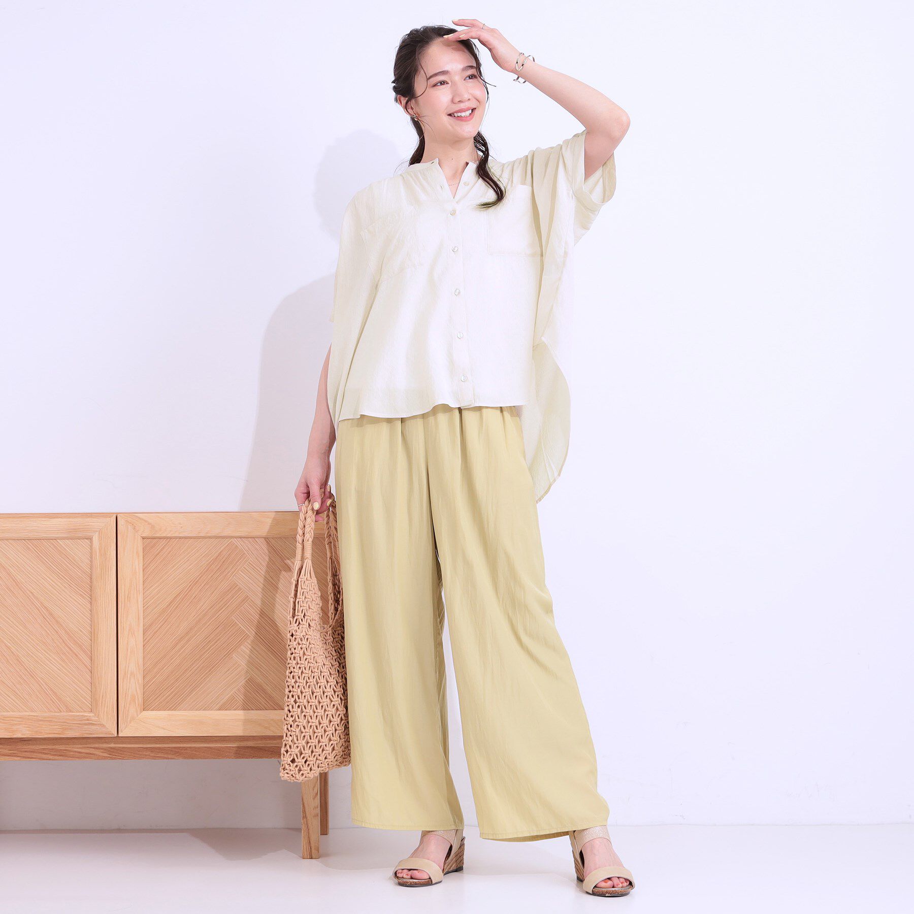 SHOO･LA･RUE「【S-LL/セットアップ可】大人のシアー感 バンドカラーブラウス」|シャツ・ブラウス|