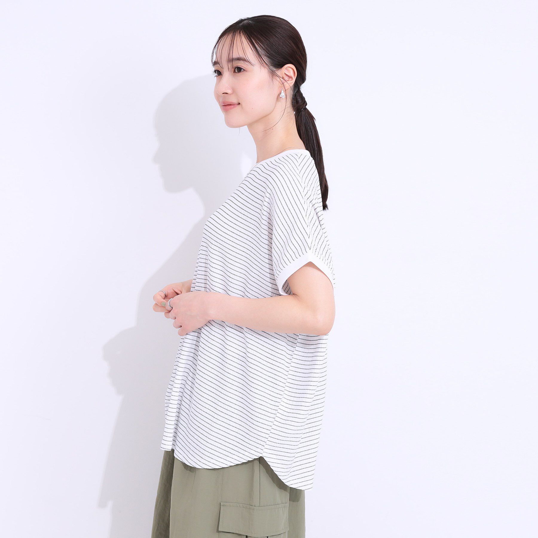 SHOO･LA･RUE「【洗える】ぽこぽこフレンチスリーブTシャツ」|Tシャツ・カットソー|