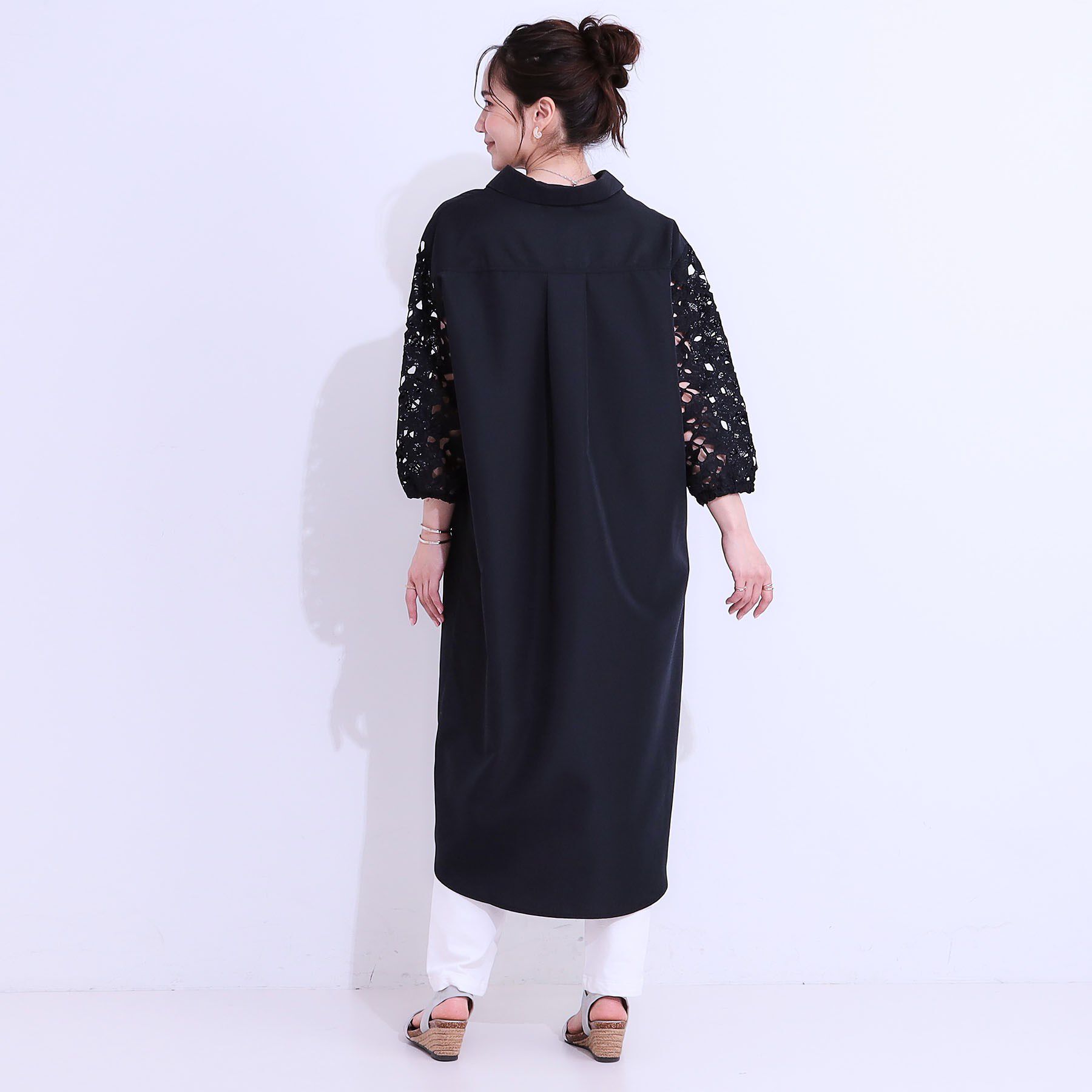 SHOO･LA･RUE「お袖レースが上品な シャツワンピース」|ワンピース|