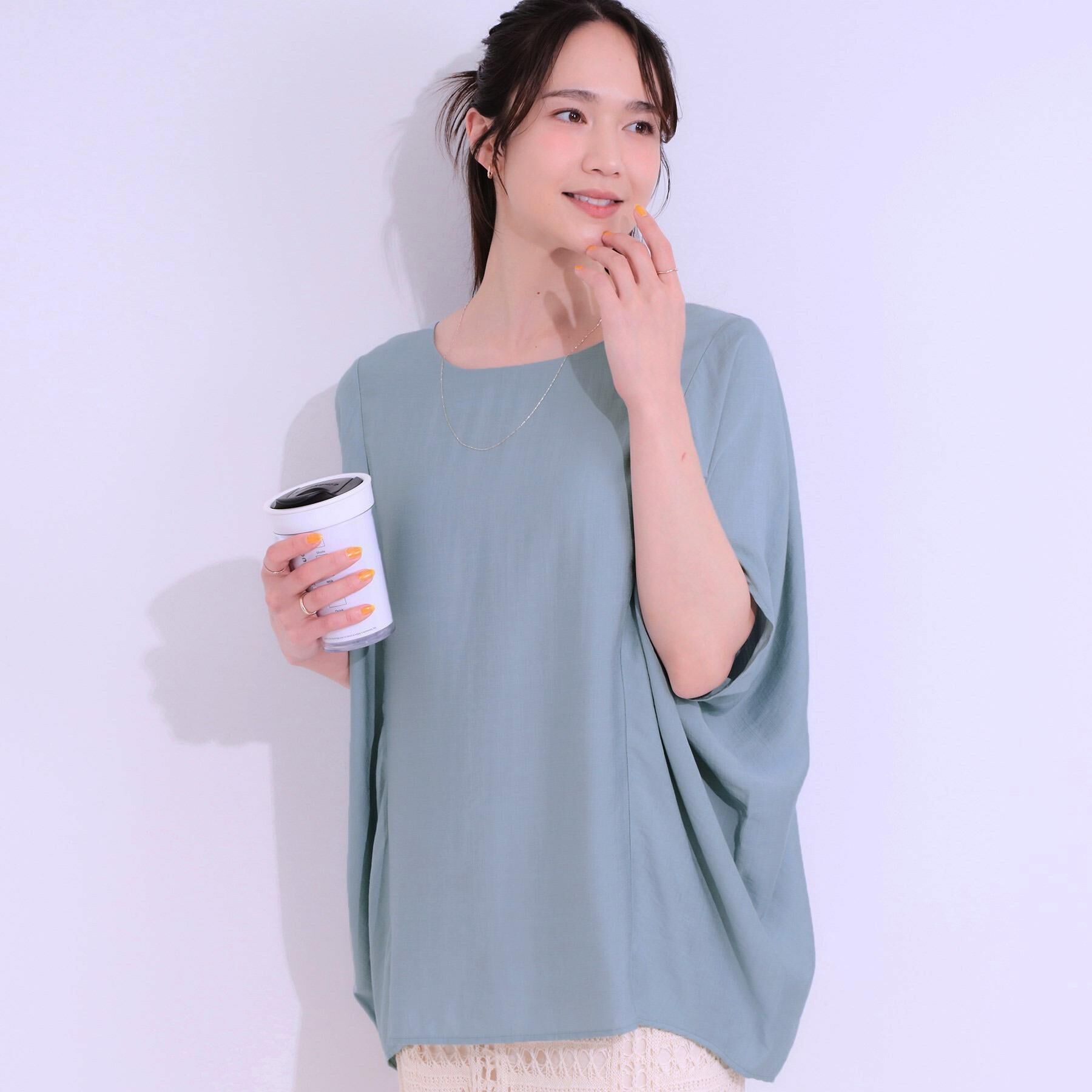 SHOO･LA･RUE「【S-LL/ひんやり/体型カバー】ゆるシルエットが心地よい ドルマンブラウス」|シャツ・ブラウス|ミントグリーン(02