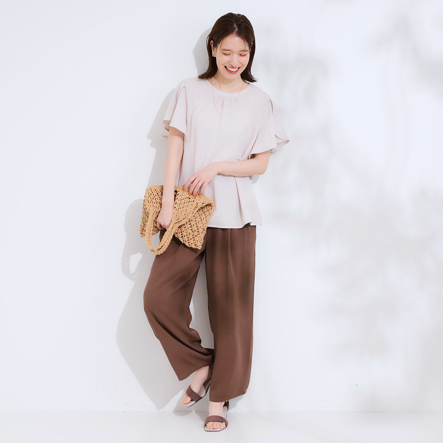 SHOO･LA･RUE「【セットアップ可/ひんやり/S-LL】きちんと感のあるフリル袖トップス」|Tシャツ・カットソー|
