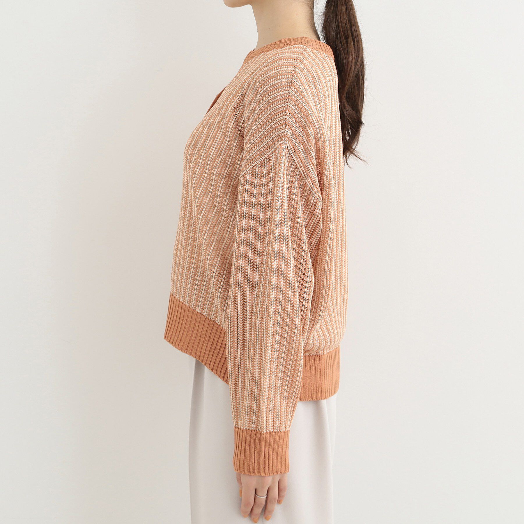 SHOO･LA･RUE「【洗濯機可/S-LL】キーネックでお顔周りすっきり ざっくり編みカーディガン」|カーディガン|