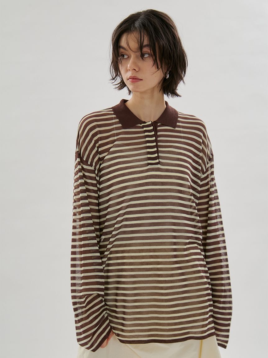 emmi atelier「シアーボーダーポロニット」|ニット・セーター|