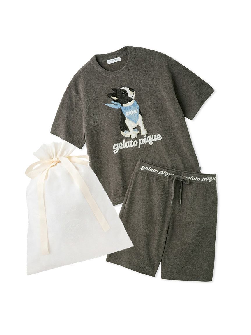 GELATO PIQUE HOMME「【ラッピング済み】【ONLINE限定】【HOMME】エアリーモコドッグジャガードプルオーバー&ハーフパンツセット」|ルームウェア|DGRY