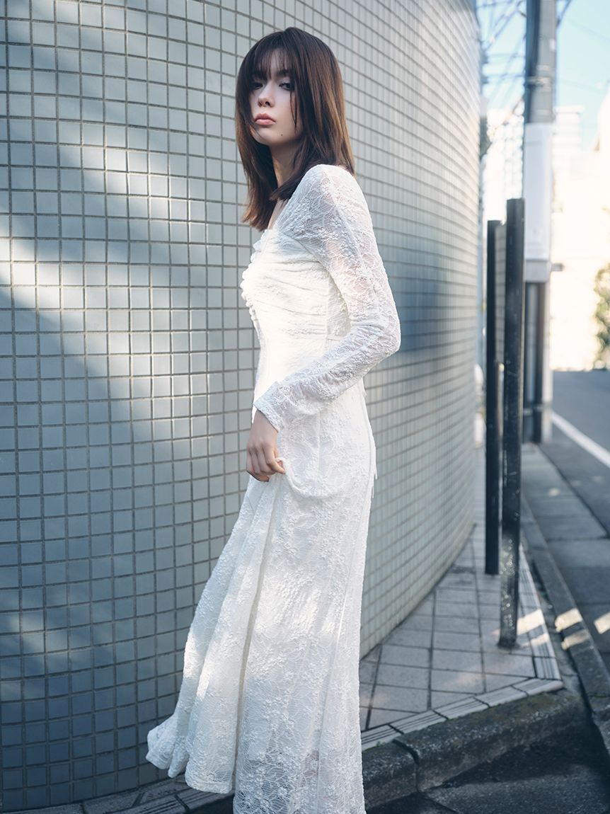 FRAY I.D「スクエアネックストレッチレースワンピース」|ワンピース|
