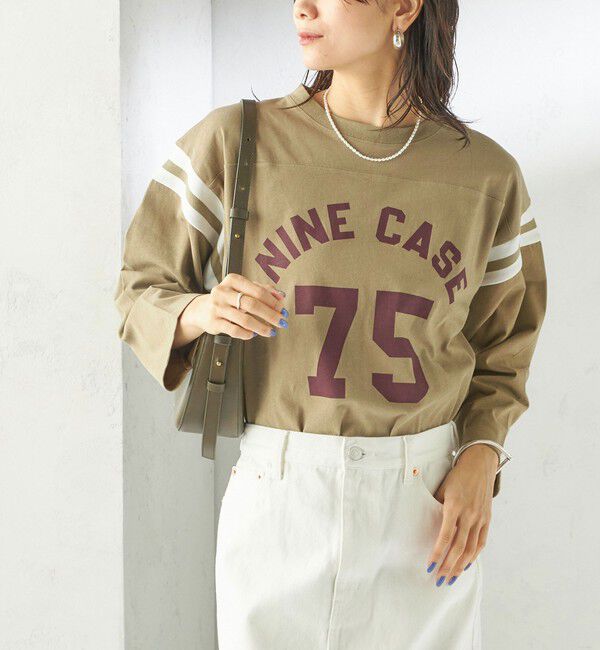 SHIPS for women「NINE CASE:〈洗濯機可能〉七分袖 フットボール TEE」|Tシャツ・カットソー|ベージュ