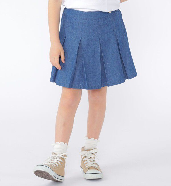 SHIPS KIDS「SHIPS KIDS:100～130cm /ラメ デニム プリーツ キュロット」|キュロット|