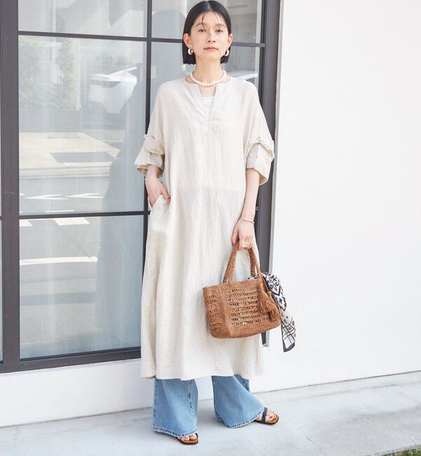 SHIPS for women「TICCA:〈手洗い可能〉リネン ツイスト スリーブ ワンピース」|ワンピース|