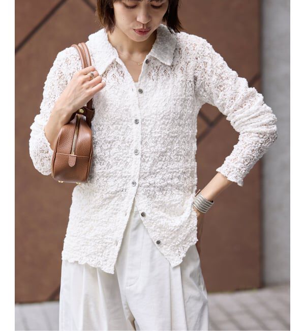 IENA「《追加》Flowerストレッチレース ポロシャツ」|Tシャツ・カットソー|