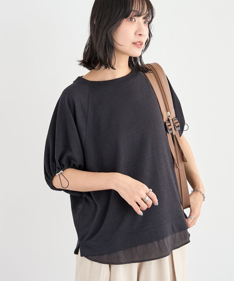 Green Parks「袖ドロストシアー裏毛ドッキングプルオーバー」|Tシャツ・カットソー|Black