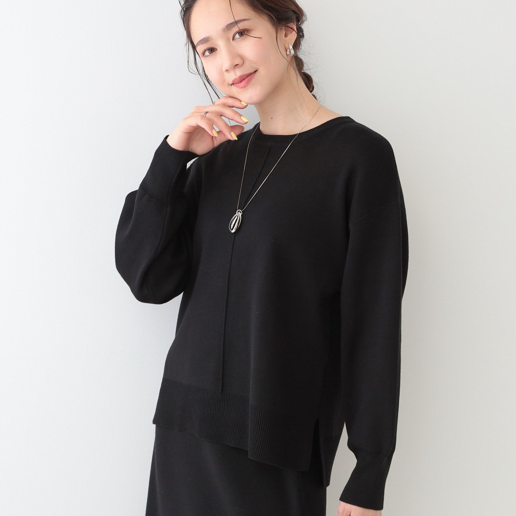 SHOO･LA･RUE「【S-LL/セットアップ可】インせず着られる さらっとなめらかニット」|ニット・セーター|ブラック(019)