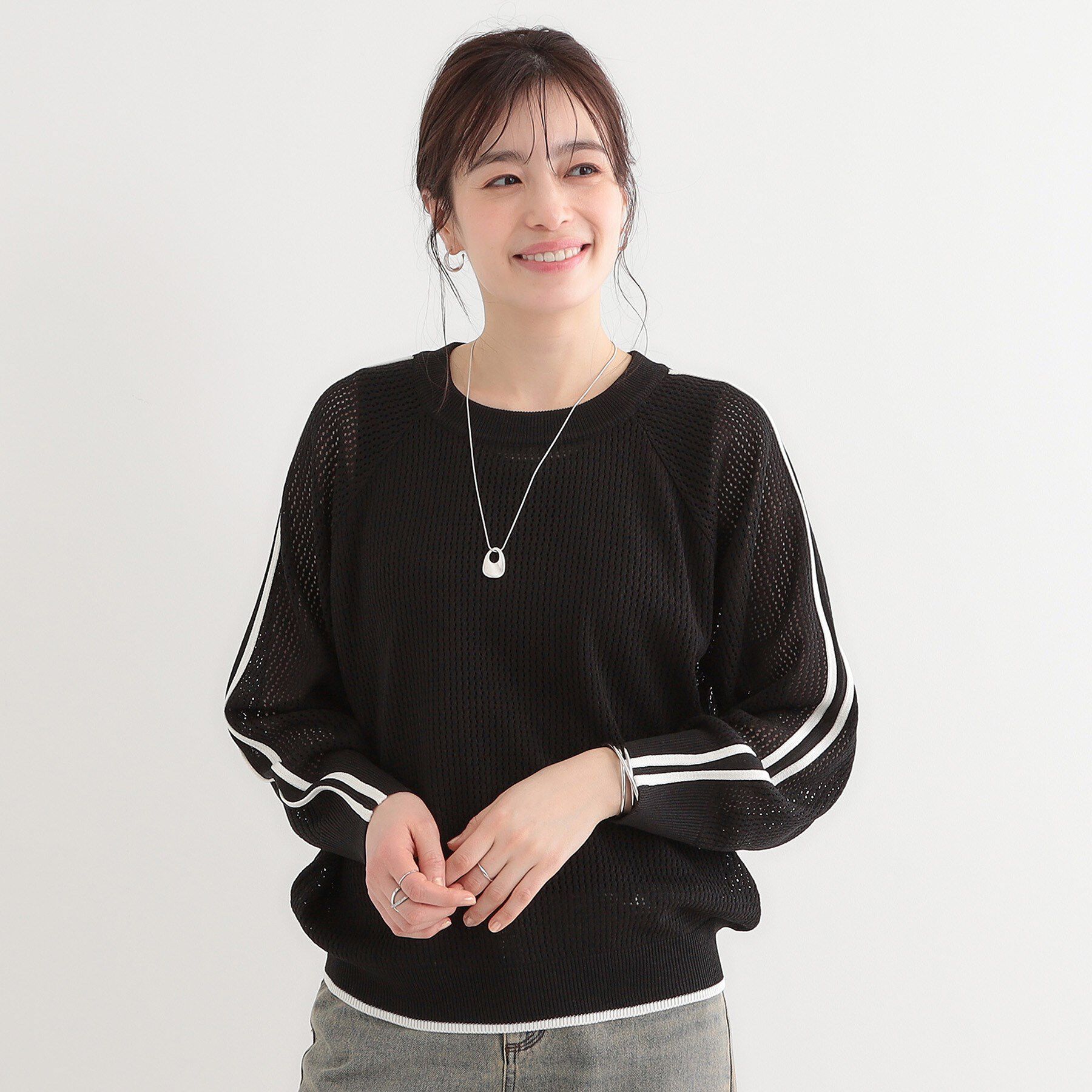 SHOO･LA･RUE「麻タッチメッシュラインニット」|ニット・セーター|
