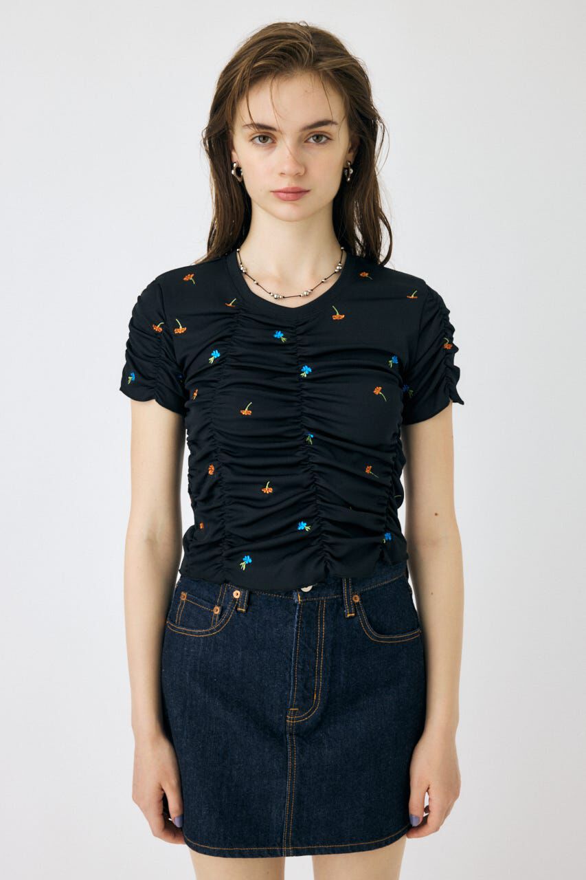 MOUSSY「FLORAL RANDOM ギャザーTシャツ」|Tシャツ・カットソー|