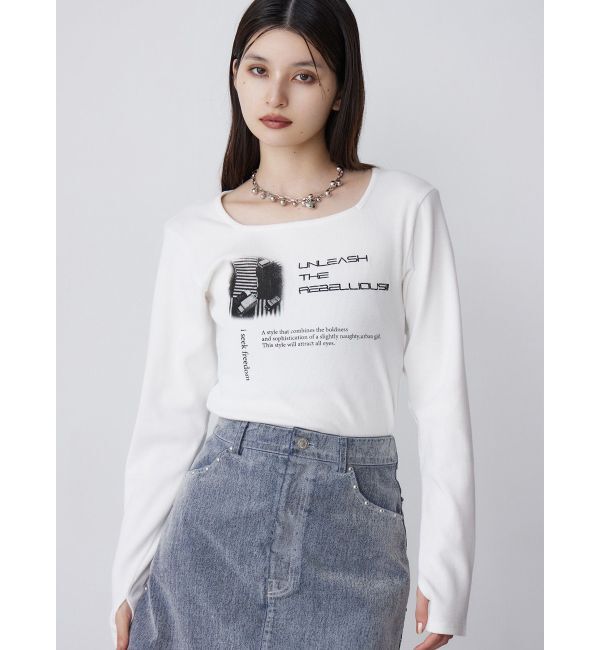 MURUA「クロップドメッセージトップス」|Tシャツ・カットソー|ホワイト