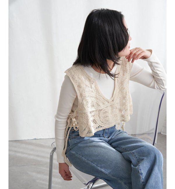 VENCE share style「かぎ編みサイドリボンベスト」|タンクトップ|