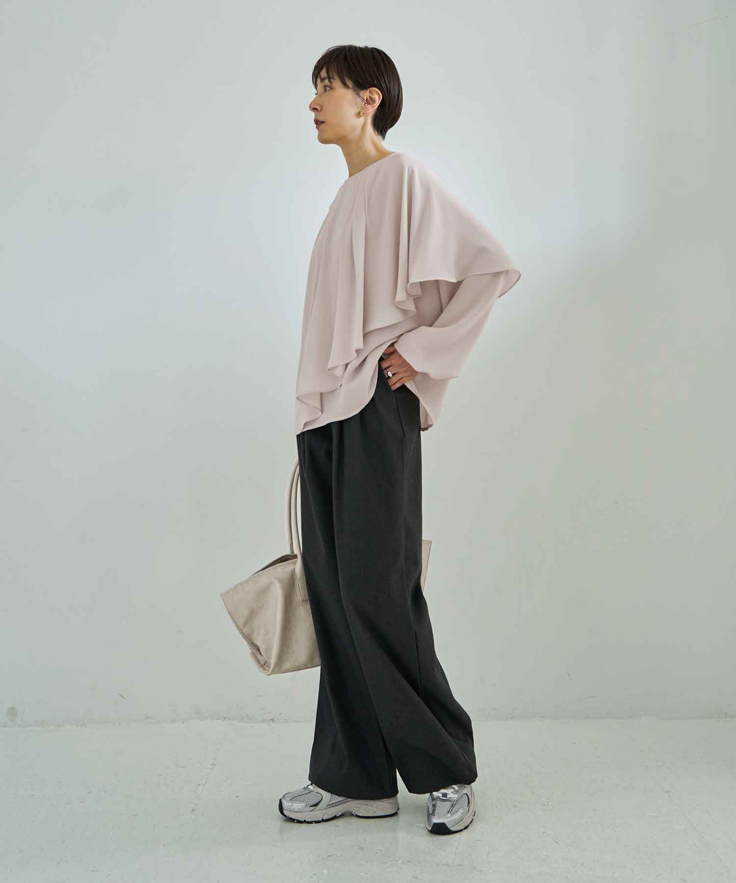 STYLE DELI「【LUXE】縦シボ片側ケープブラウス」|シャツ・ブラウス|