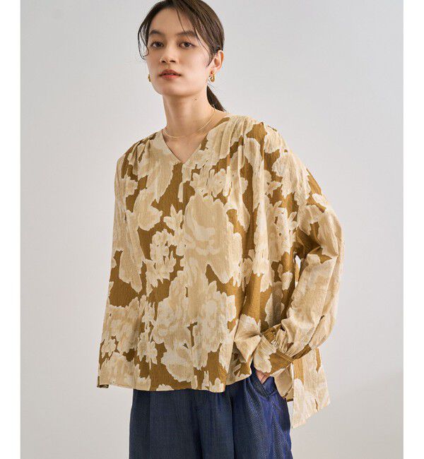 ROPE「【DEVEAUX（デヴォー）】別注ボカシフラワーボリュームスリーブブラウス/洗える」|シャツ・ブラウス|