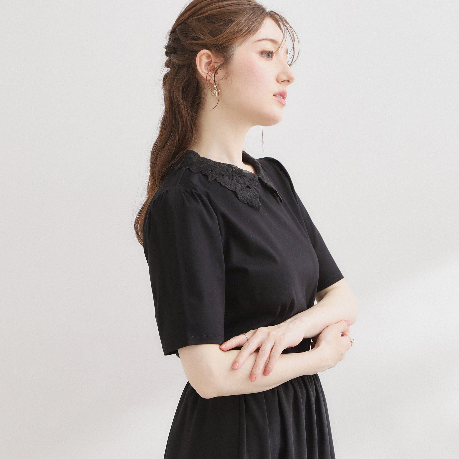 Couture broach「【UVカット・接触冷感・洗える】襟レース トップス」|Tシャツ・カットソー|