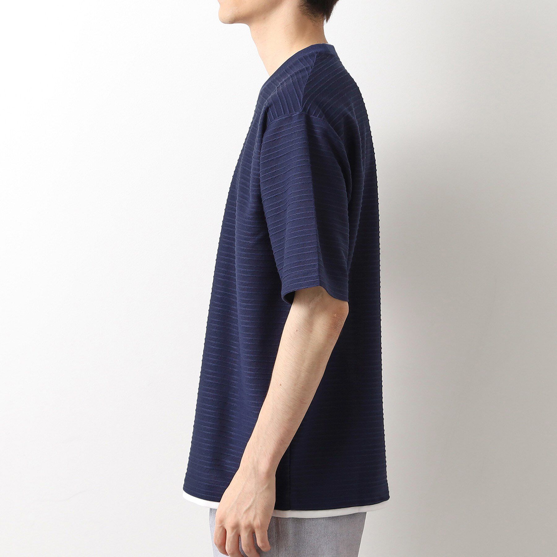 THE SHOP TK「タックジャガードフェイクレイヤードTシャツ　吸水速乾/洗濯機OK」|Tシャツ・カットソー|