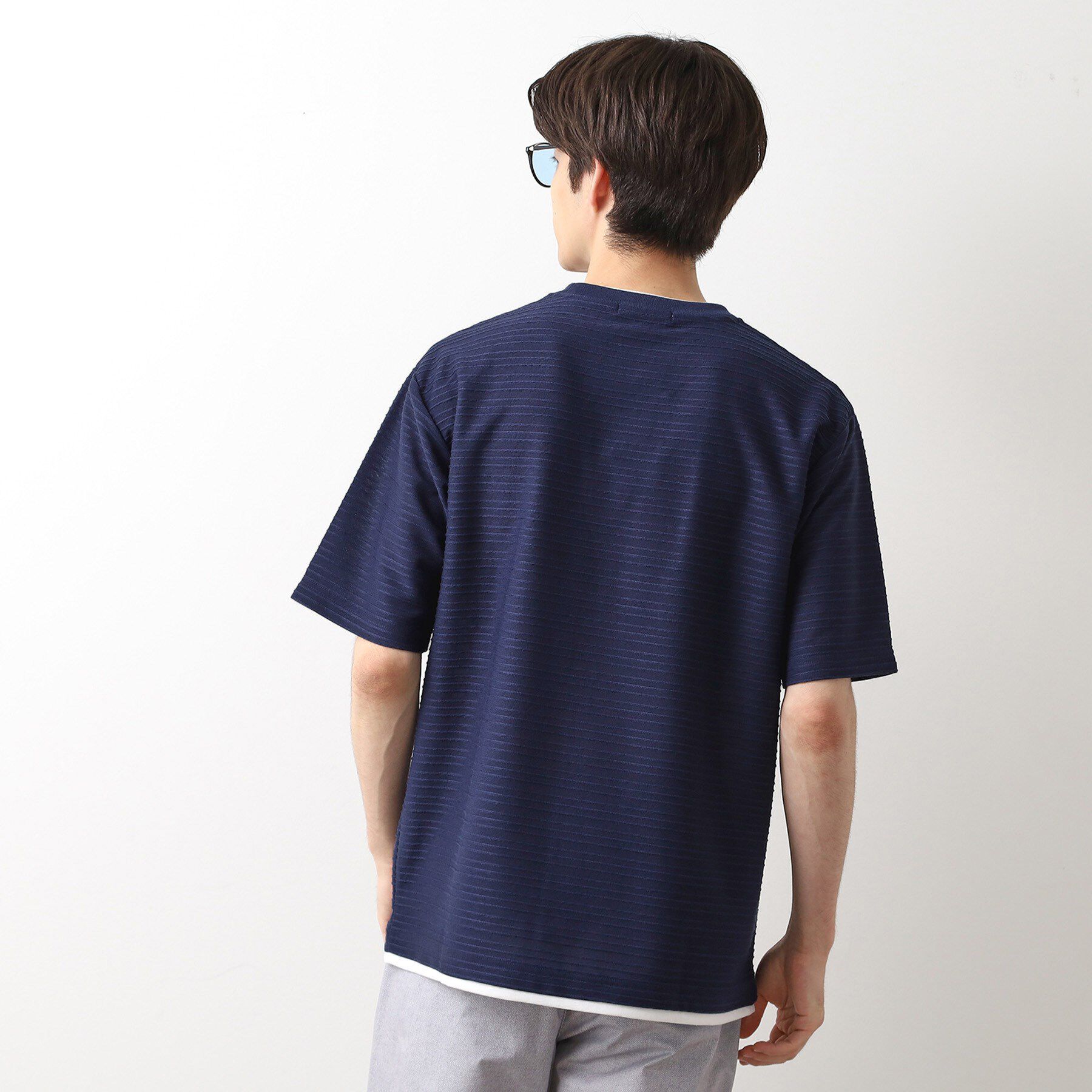 THE SHOP TK「タックジャガードフェイクレイヤードTシャツ　吸水速乾/洗濯機OK」|Tシャツ・カットソー|