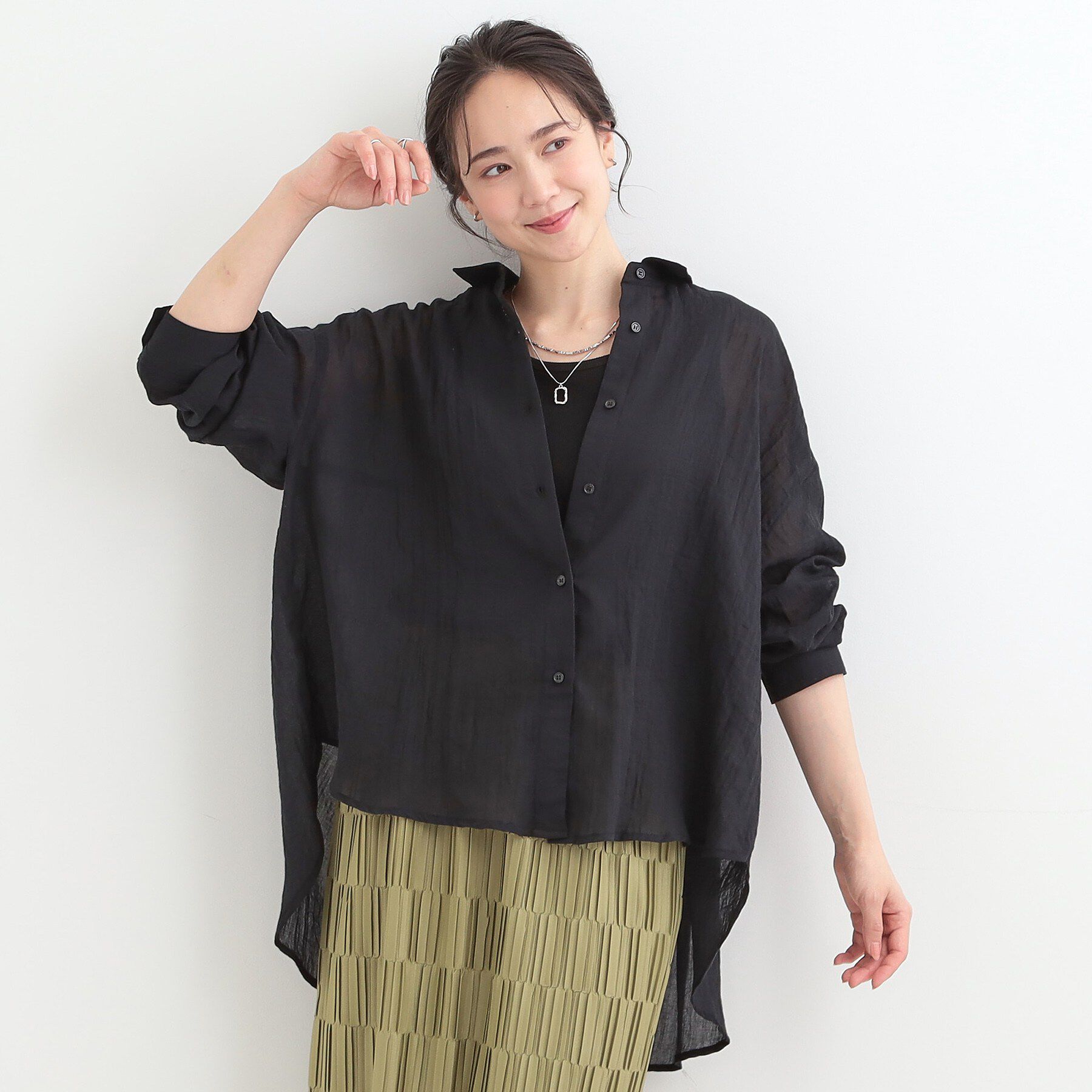 SHOO･LA･RUE「【体型カバー】ふんわり質感 やわらかこなれシアーシャツ」|シャツ・ブラウス|