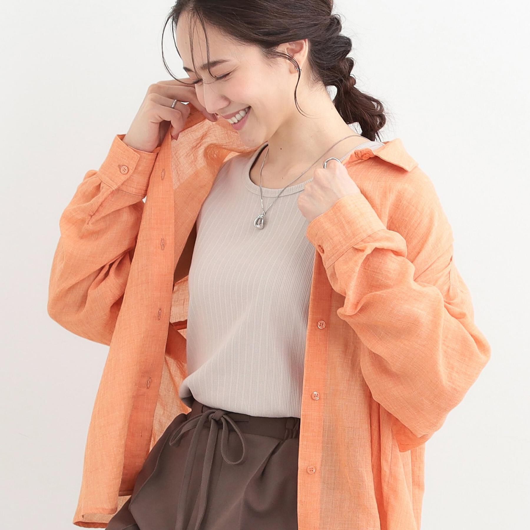 SHOO･LA･RUE「【体型カバー】ふんわり質感 やわらかこなれシアーシャツ」|シャツ・ブラウス|オレンジ(066)